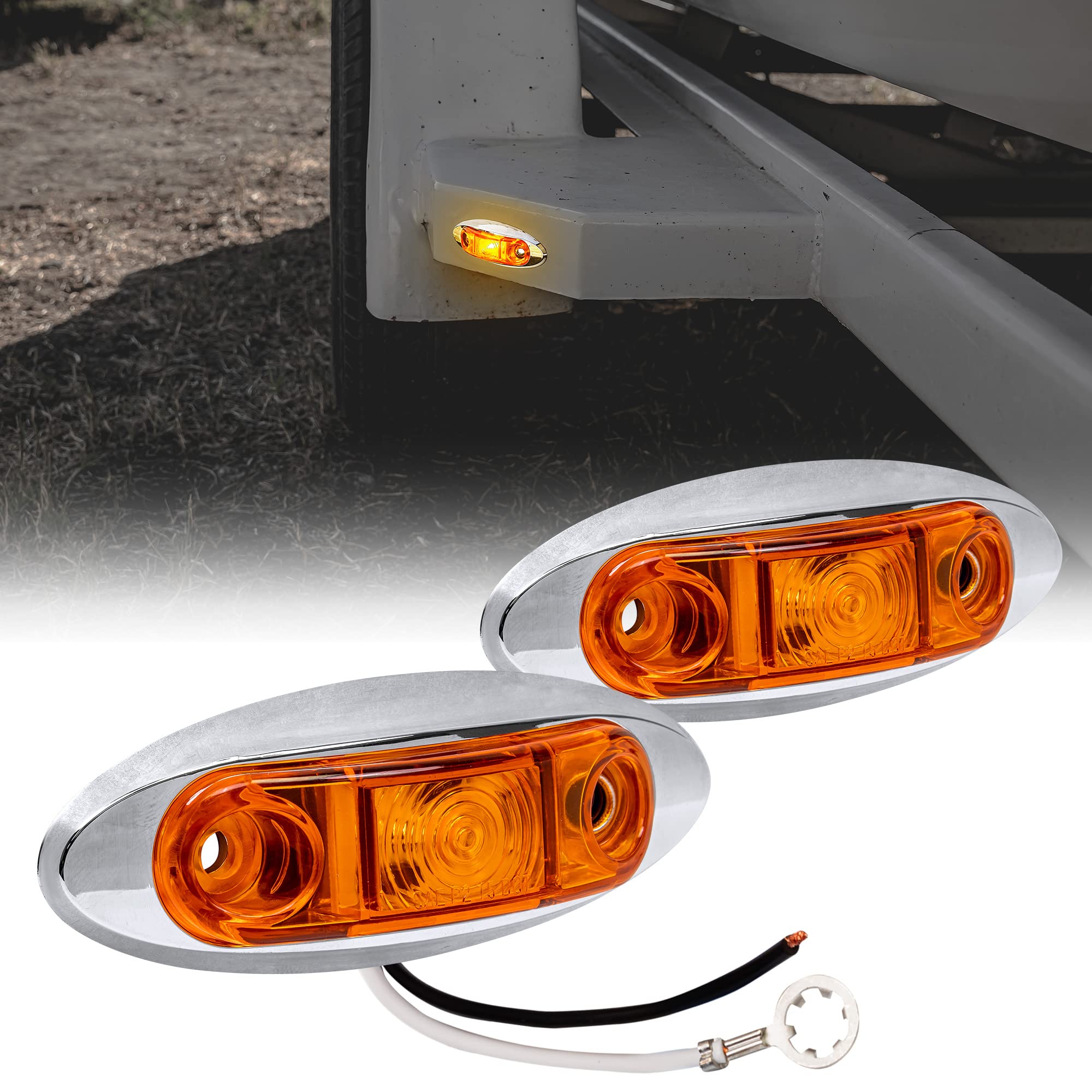 TRUE MODS 2pc 2.5 Amber LED Trailer Marker Light Kit w/Chrome Bezel [DOT FMVSS 108] [SAE P2] [Surface Mount] [Waterproof IP67] S