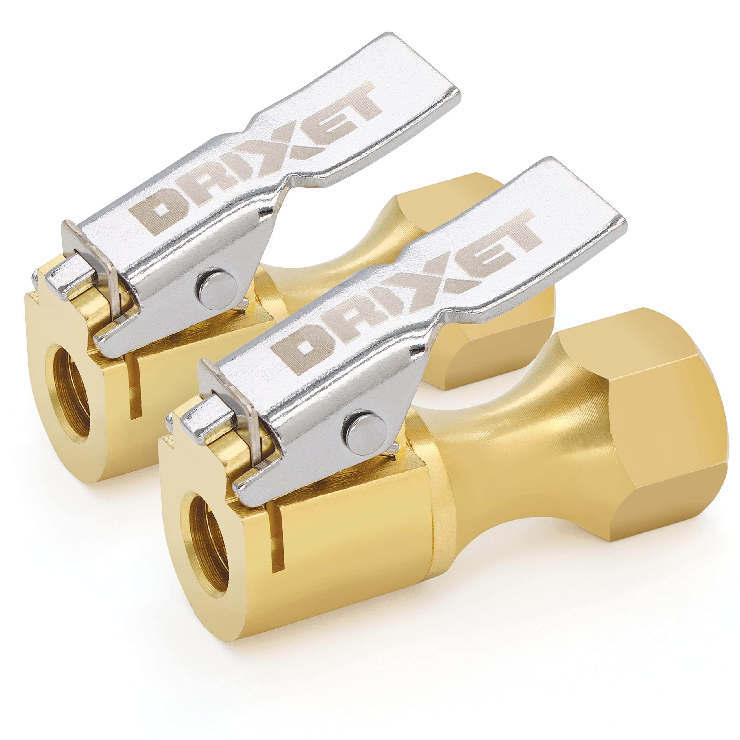 Air Chuck, Closed Flow Heavy-Duty Locking Tire Air Chuck, With Quick Connect, Solid Brass, 1/4 Inch Female Npt Thread, 250 Psi, Fits Most Air Hose, Air Inflators, - 2 In A Pack