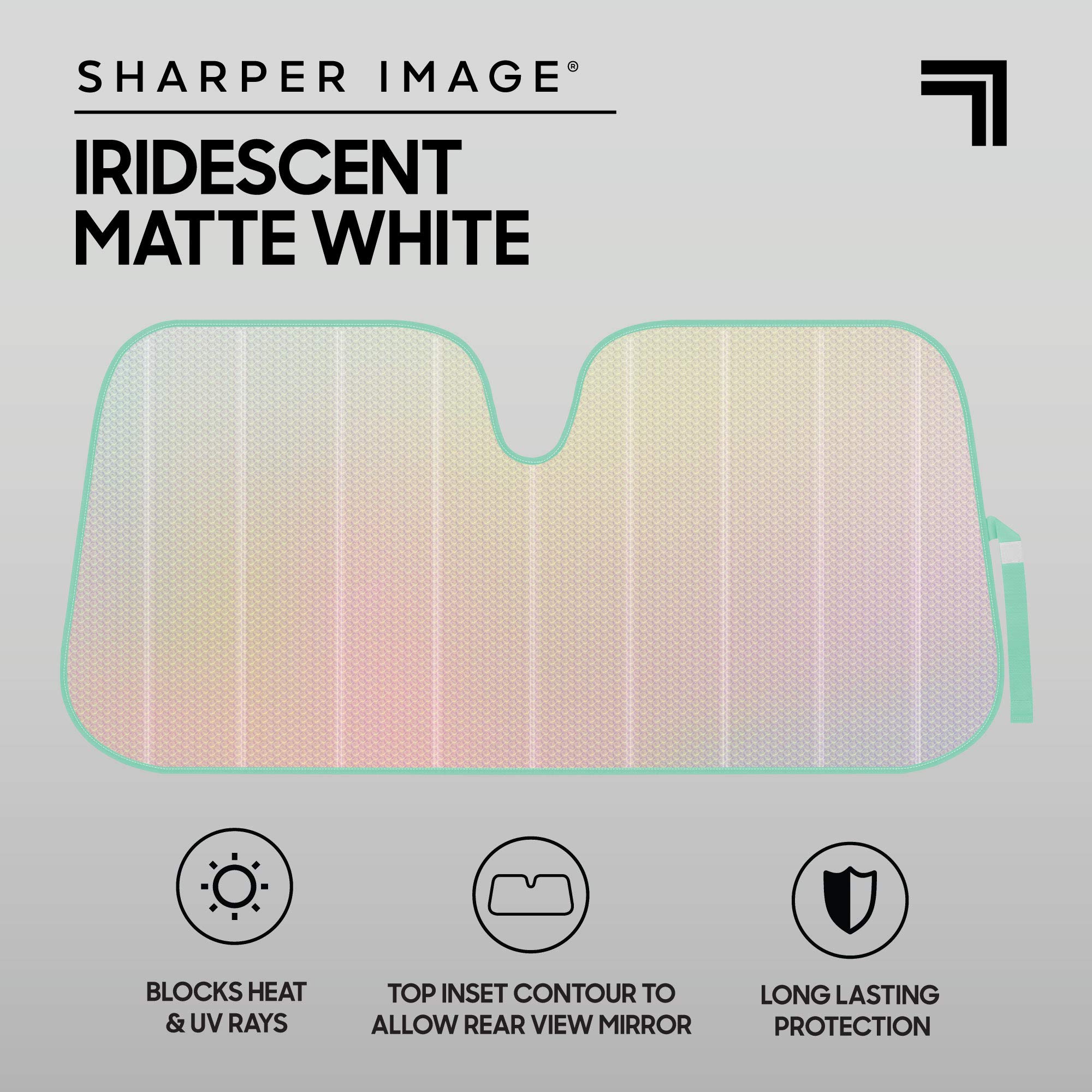 Iridescent Matte White Front Windshield Sunshade-Accordion Folding Auto Shade For Car Truck Suv-Blocks Uv Rays Sun Visor Protector-Keeps Your Vehicle Cool- 58 X 27 In