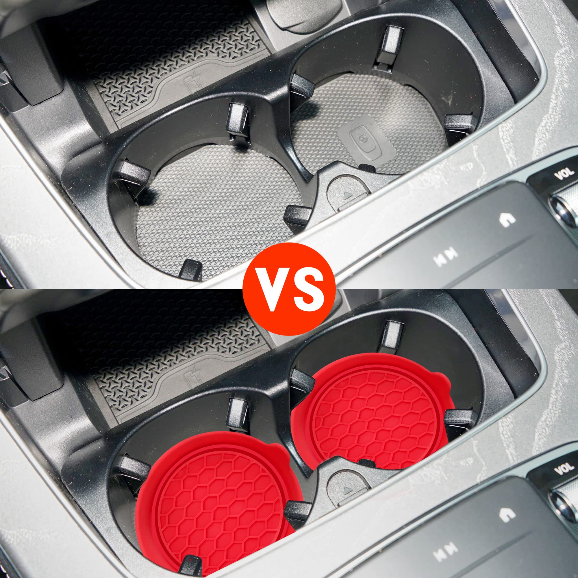 Amooca Car Cup Coaster Universal Automotive Waterproof Non-Slip Cup Holders Sift-Proof Spill Holder Car Interior Accessories 2 Pack Red