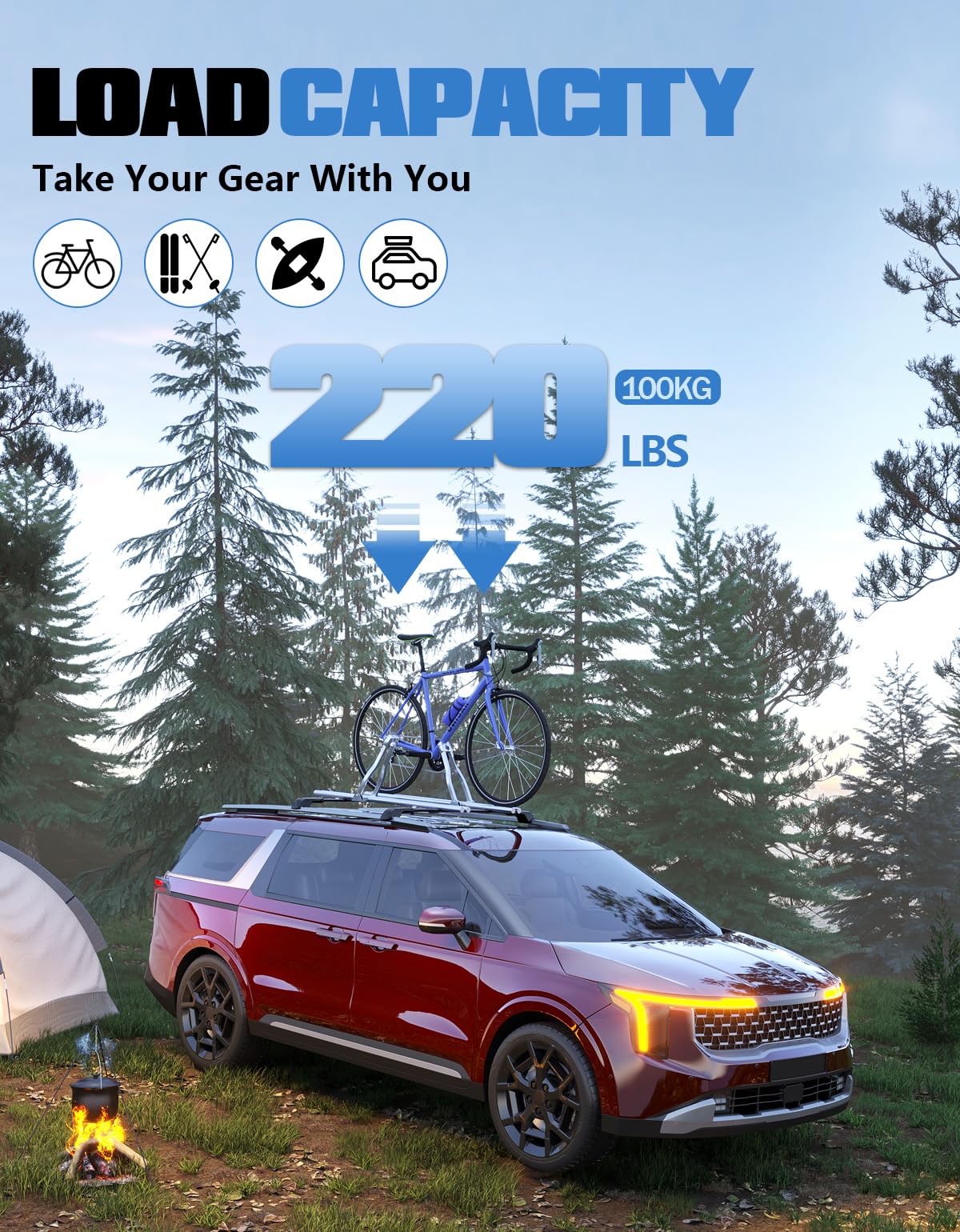 Fengyu Lockable Roof Rack Cross Bars 220Lb Compatible With 2022-2025 Kia Carnival & Carnival Hybrid, Heavy Duty Aluminum Roof Ra