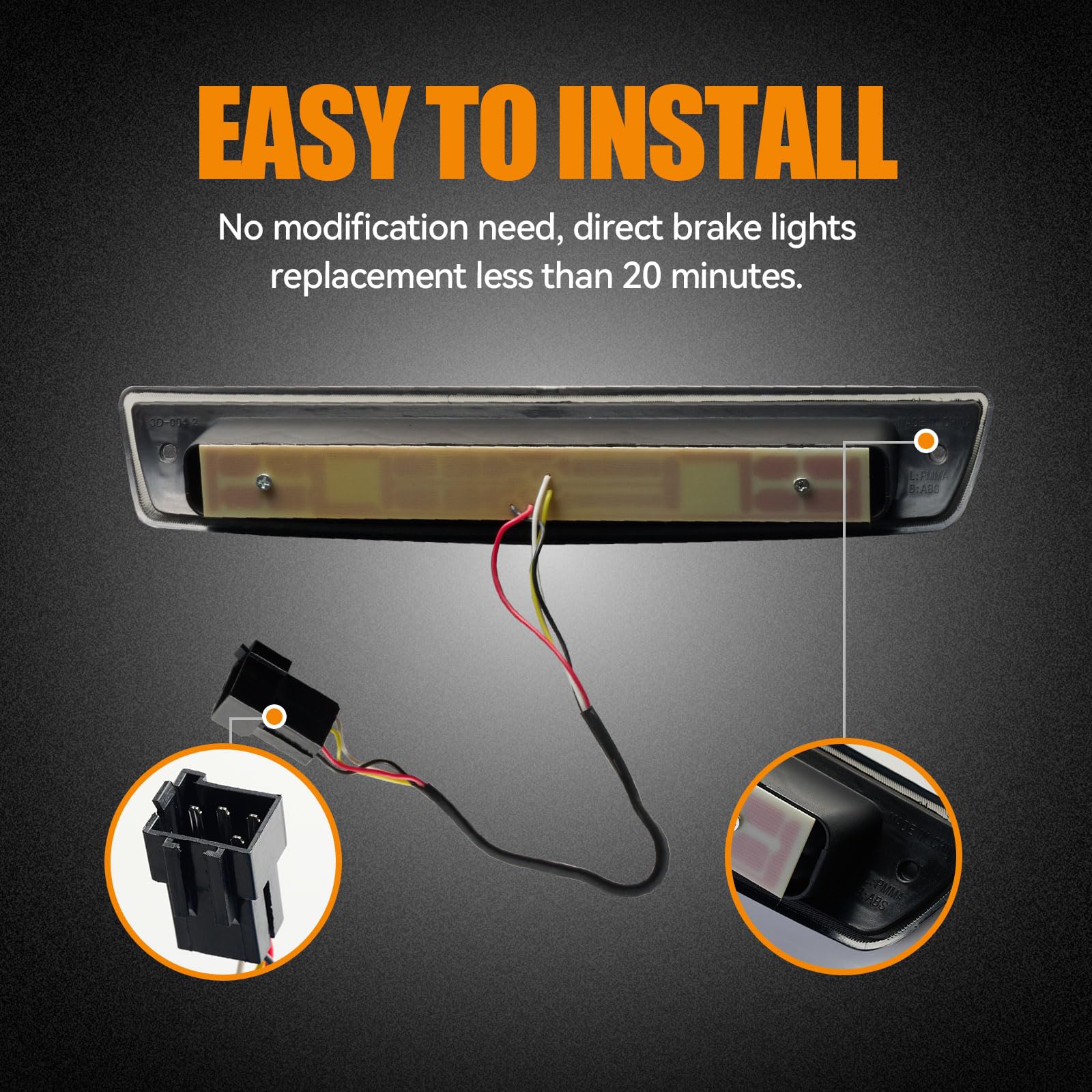 Cxdar Third 3Rd Brake Light Led For 1994-2001 Dodge Ram 1500, High Mount Rear Brake Lights Assembly For 94-02 Ram 2500 3500, Wat