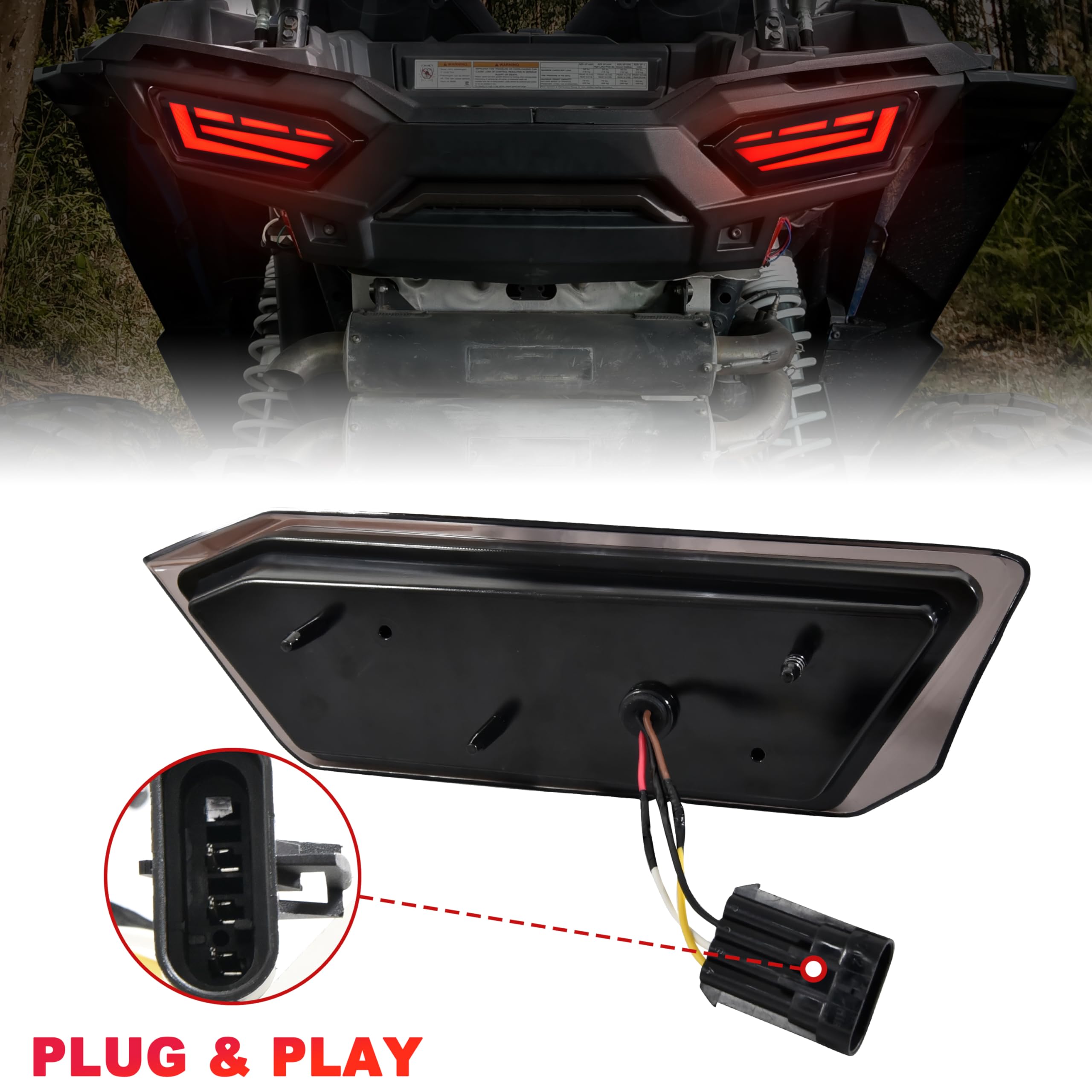 Sautvs Smoked Black Led Rear Brake Stop Lights Taillights Tail Lamps For Polaris Rzr 900 1000 S Xp 4 Turbo 2014-2019/ Rzr Trail