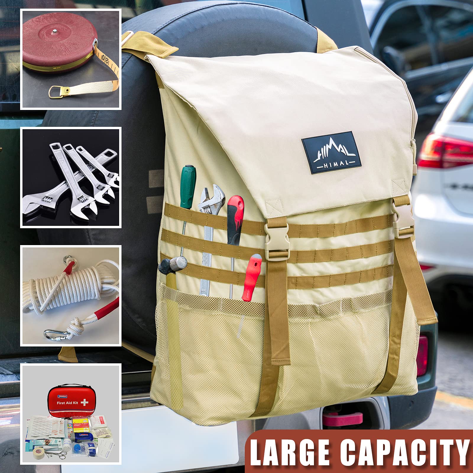 Himal Outdoors Spare Tire Trash Bag, Spare Tire Storage Bag,Suv Trunk Organizer For Outdoor Off-Road Recovery Gear,Beige