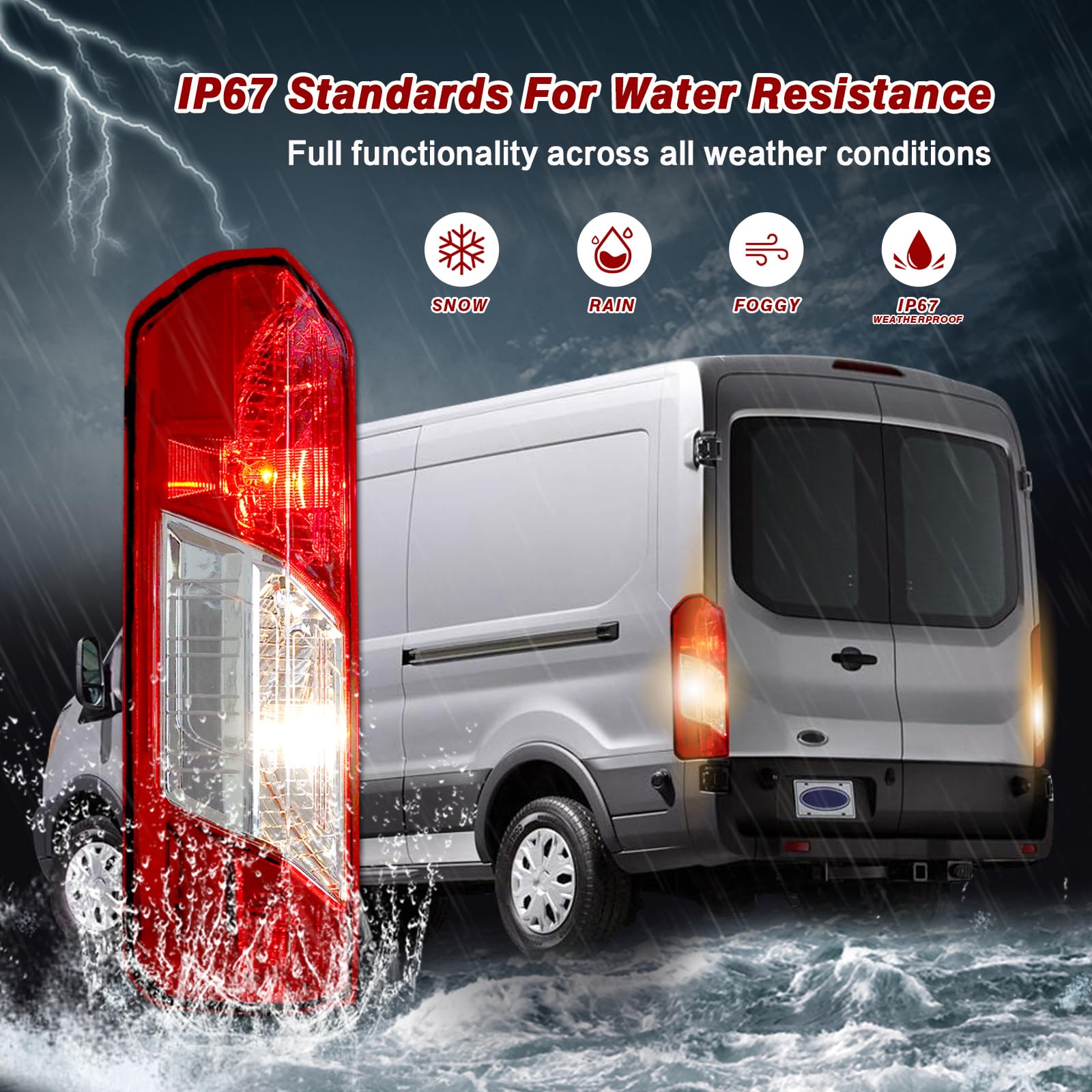 Zsbmp Tail Lights Compatible With Ford Transit 150 250 350 350Hd 2015-2023 Rear Lamp With New Bulbs And Harness (A Pair)