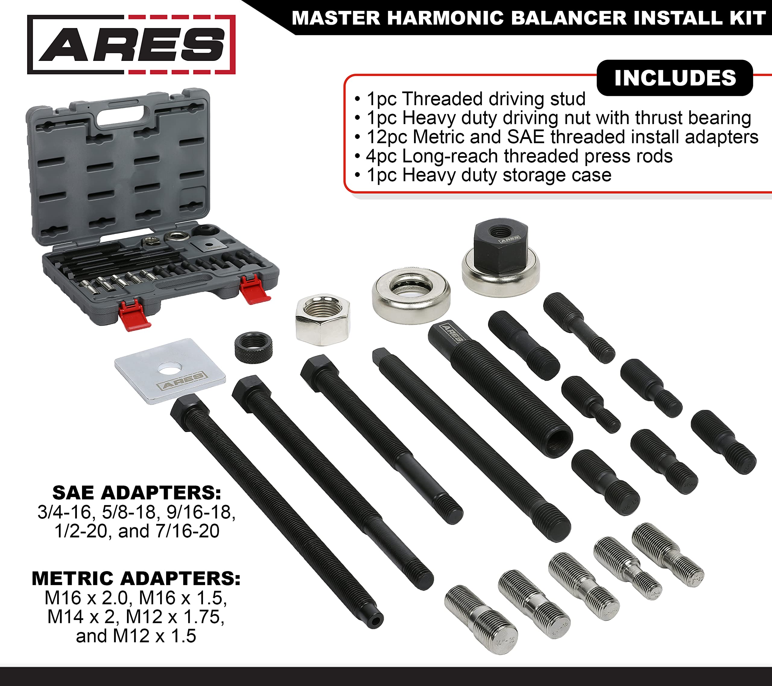 Ares 15086 - Master Harmonic Balancer Install Kit - Install Balancer Pulleys On Domestic And Import Vehicles - Includes Extra Lo