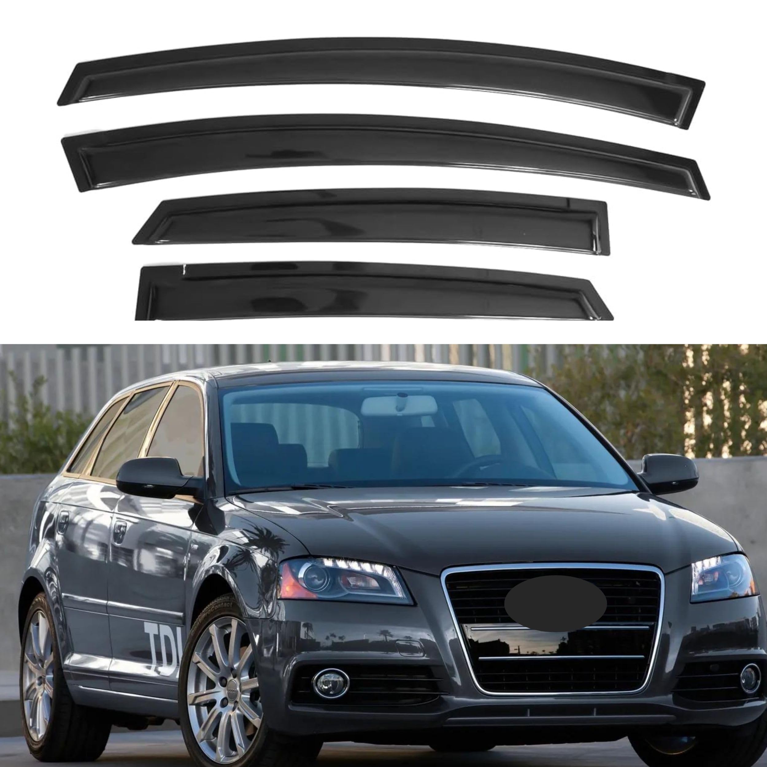 Ig Window Visor For Audi A3 Hatchback 2003-2013, Rain Guard Tape-On Side Vent Window Deflector Mugen Style, 2003 2004 2005 2006