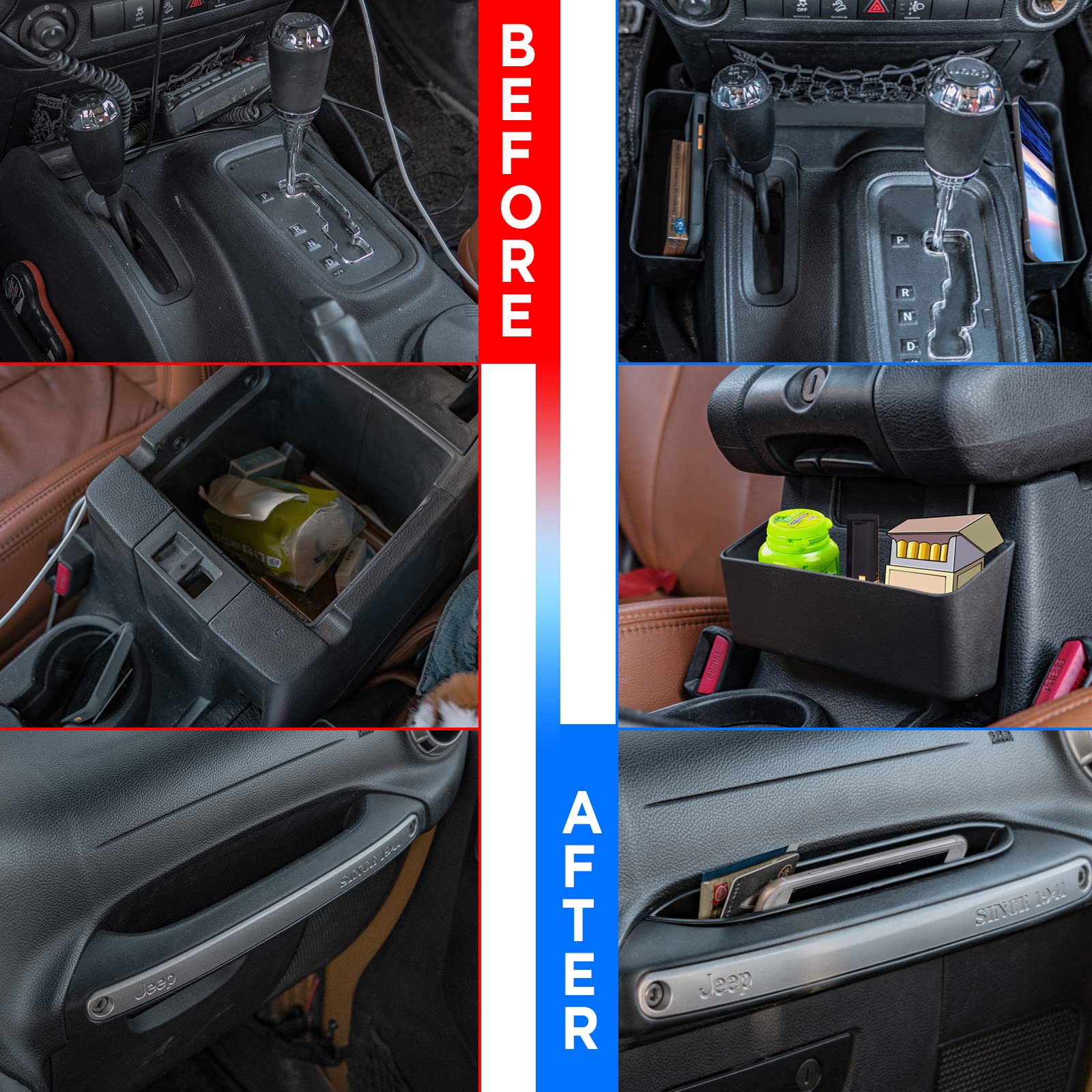 Neepiar 3Pcs Gear Shift Console Side Tray Organizer, Center Console Hanging Storage Box, Passenger Side Co-Pilot Organizer Compa