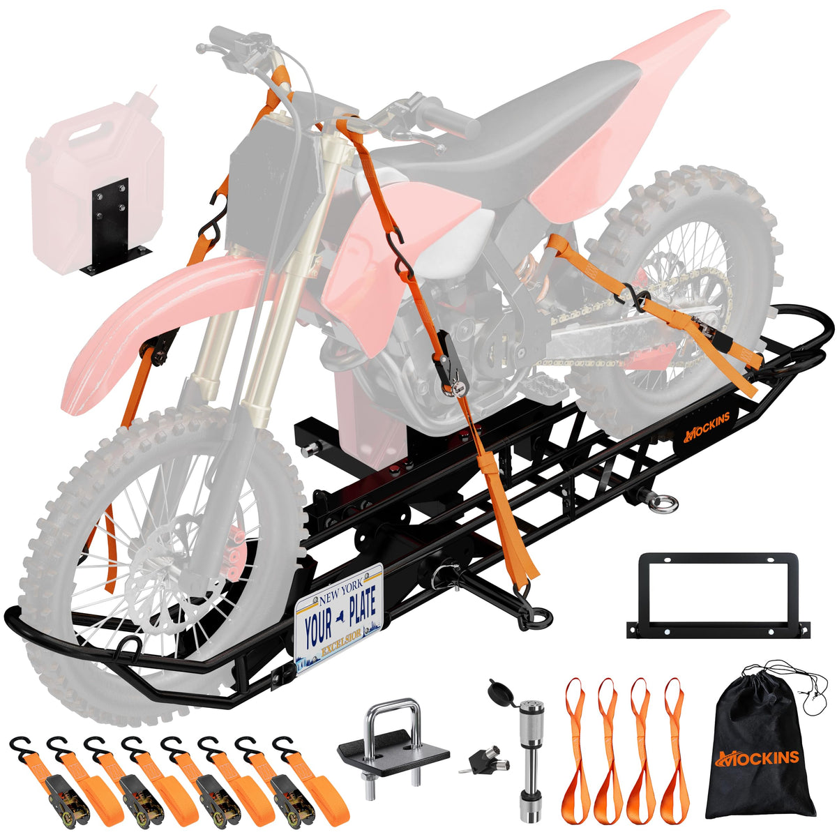 Mockins 83 Tilting Motorcycle Hitch Carrier | 500 Lbs. Capacity eBike Rack w/Easy Loading Ramp for Up to 5.5 W Tires | Dirt 