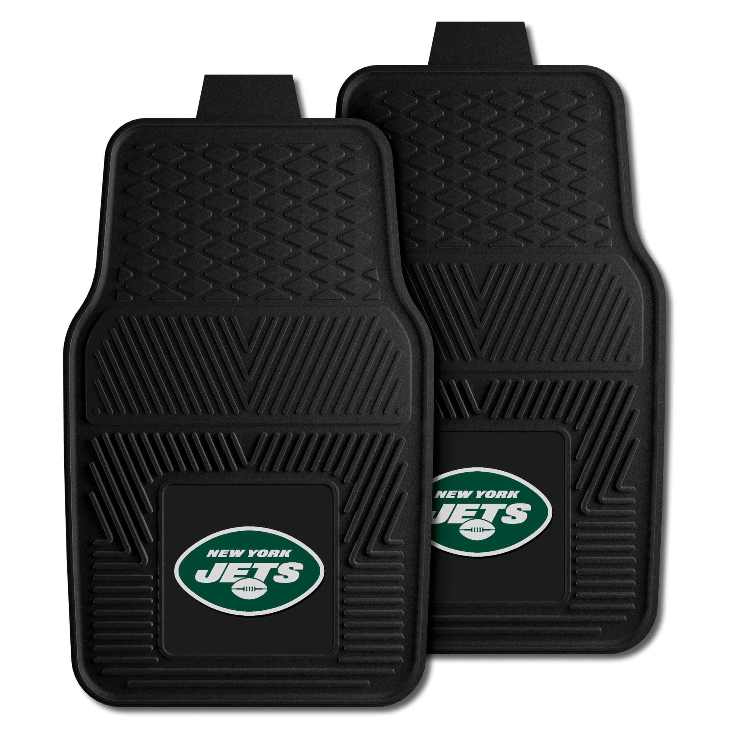 Fanmats 8773 New York Jets 2-Piece Heavy Duty Vinyl Car Mat Set, Front Row Floor Mats, All Weather Protection, Universal Fit, De