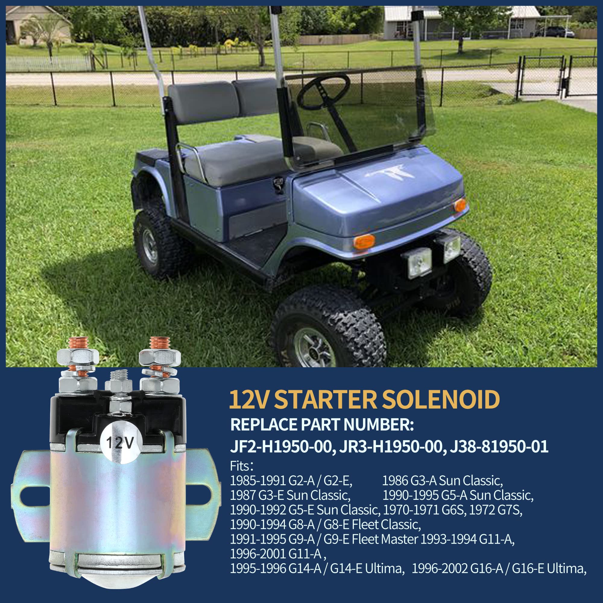 YRANZO 12V Starter Solenoid for Yamaha Golf Carts G2 G8 G9 G11 G14 G16 G20 (1985-2002) - Replaces JF2