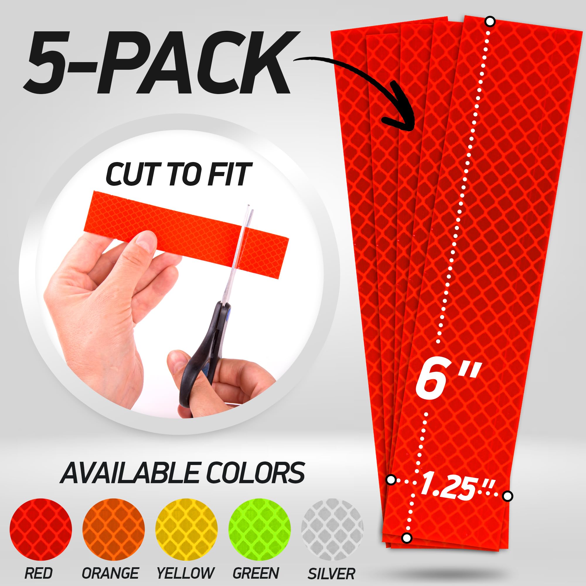 Byllstore High-Visibility Reflective Stickers | 3M Diamond Grade | Red | 1.25 X 6'' | 5-Pack | Multipurpose Use For Helmets