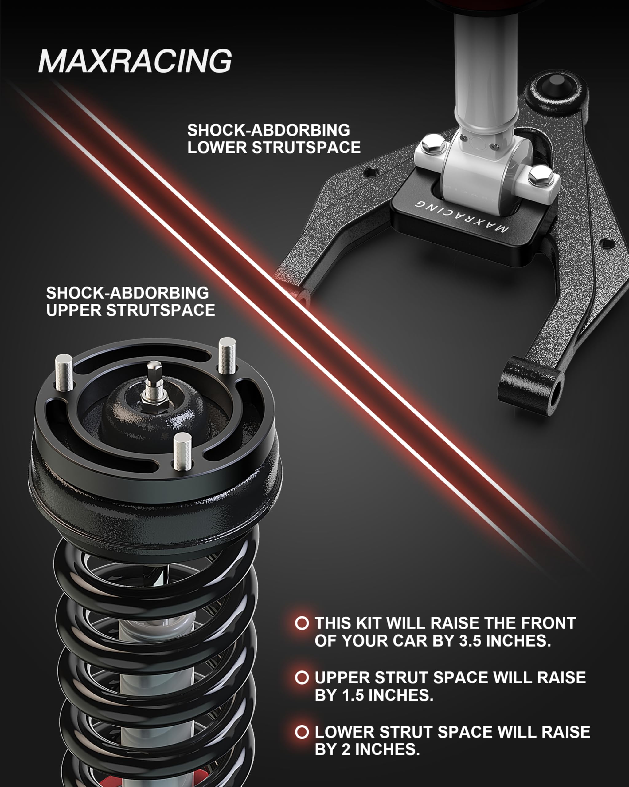 Maxracing 3.5'' Front Leveling Kit Upper+Lower Strut Lift Spacers Compatible With 2007-2024 Chevy Silverado Avalanche Suburban T