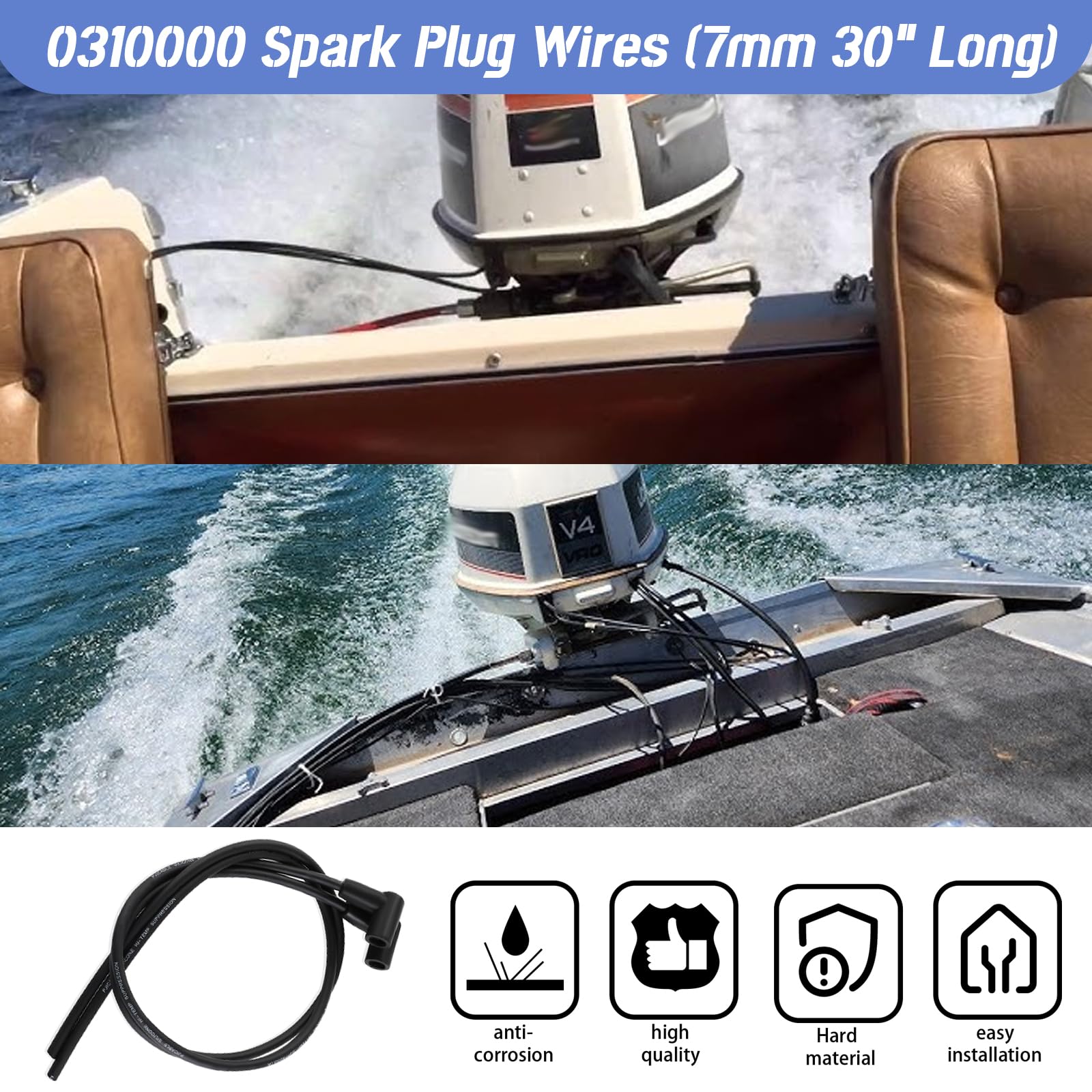HQPARRTS 0310000 Spark Plug Wires (7mm 30 Long) Compatible with Johnson Outboard Engine(2Pcs)