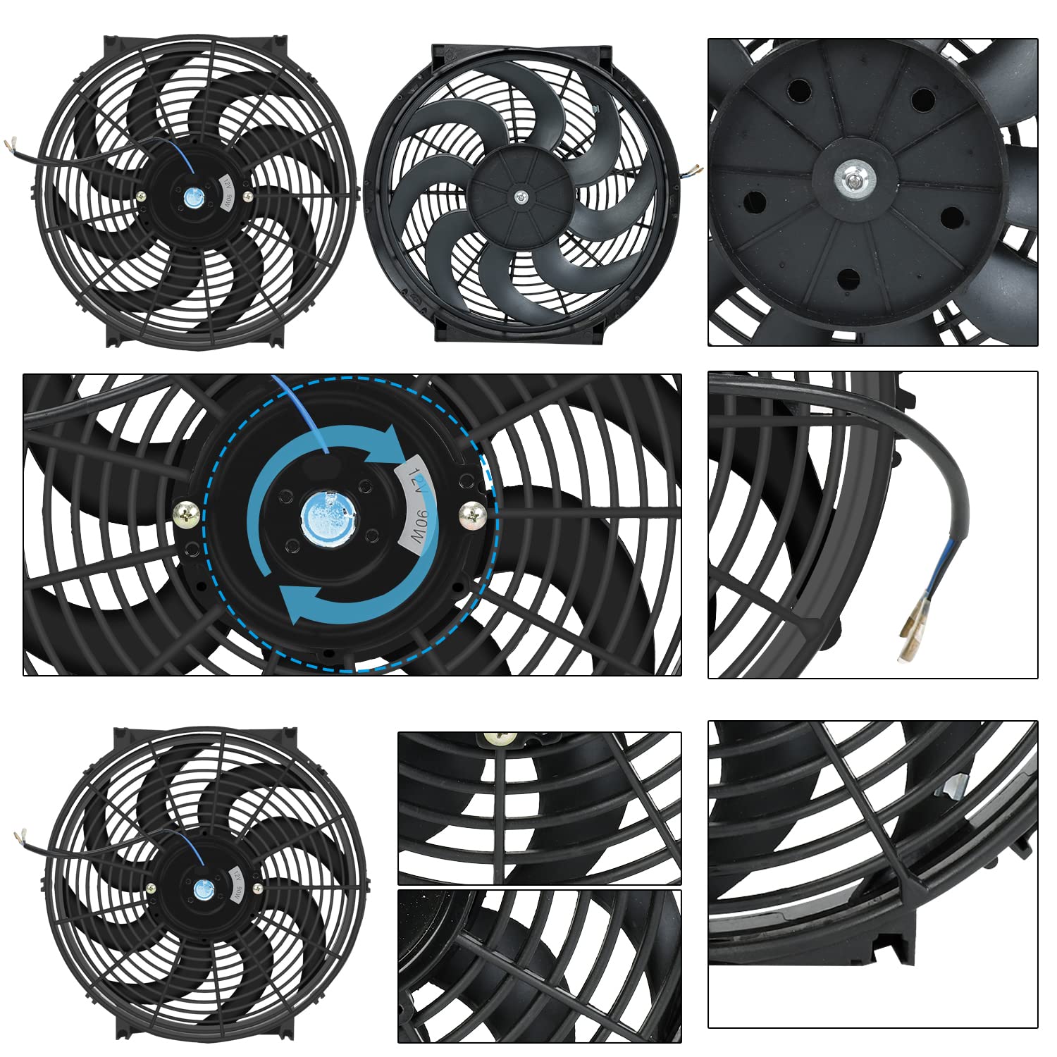 14'' Inch Slim Fan Push Pull Electric Radiator Cooling Fans 12V Mount Kit Unversal Black