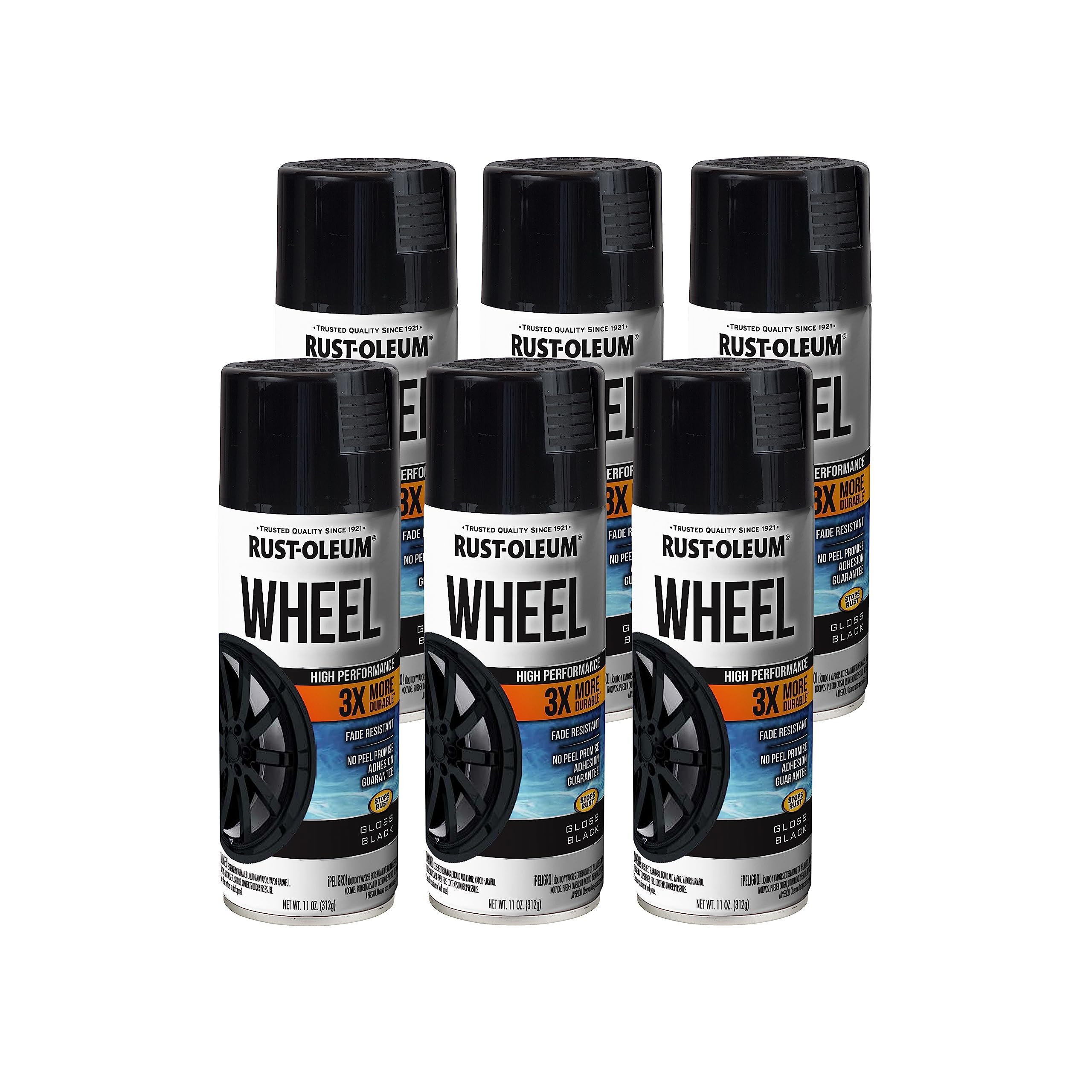 Rust-Oleum 368076-6PK High Performance Wheel Spray Paint, 11 oz, Gloss Black, 6 Pack