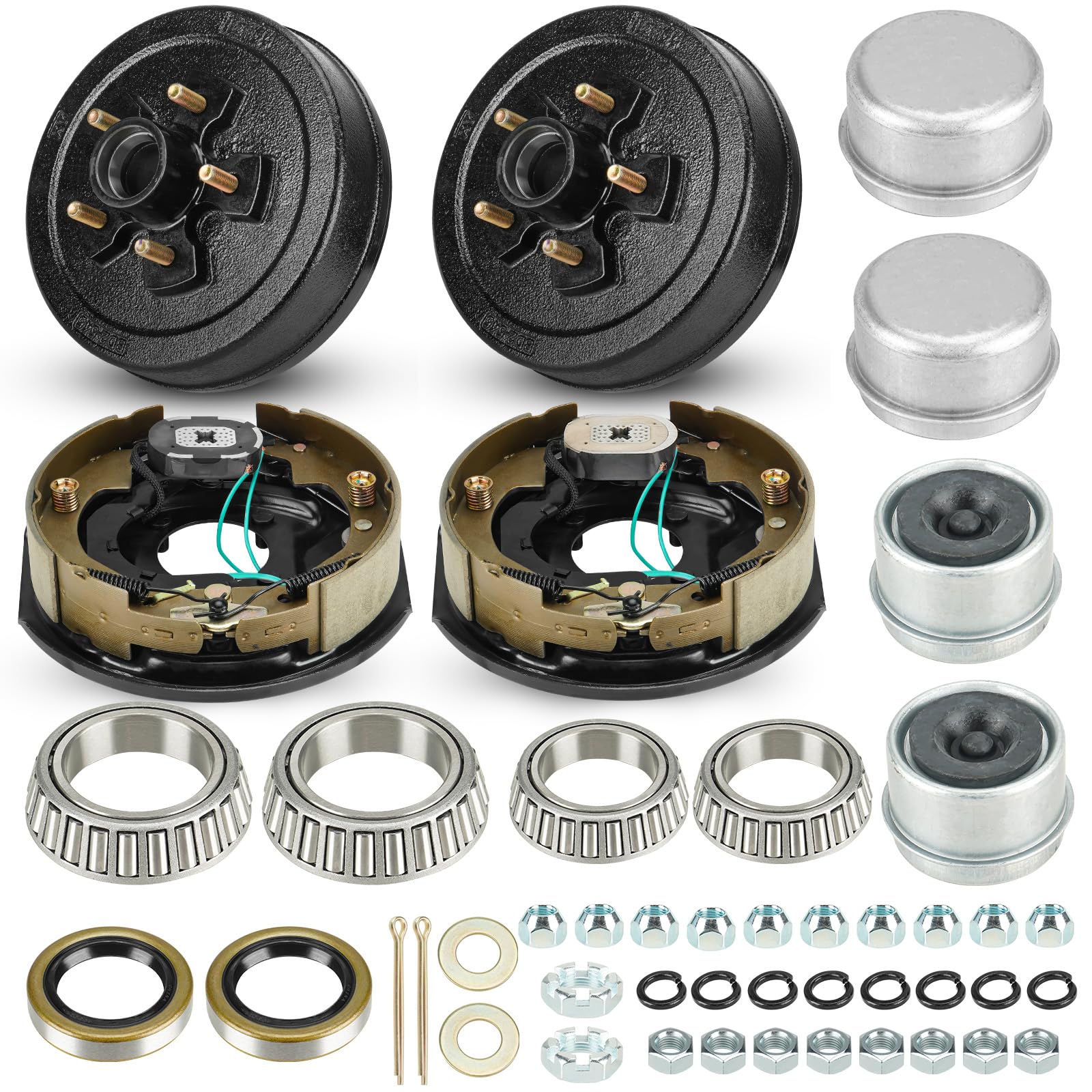 Trailer Axle Electric Brake Kit, Pair Of 5-Hole, 4.5'' Bolt Circle Brake Drum With 10'' X 2 1/4'' Self-Adjusting Electric Brakes