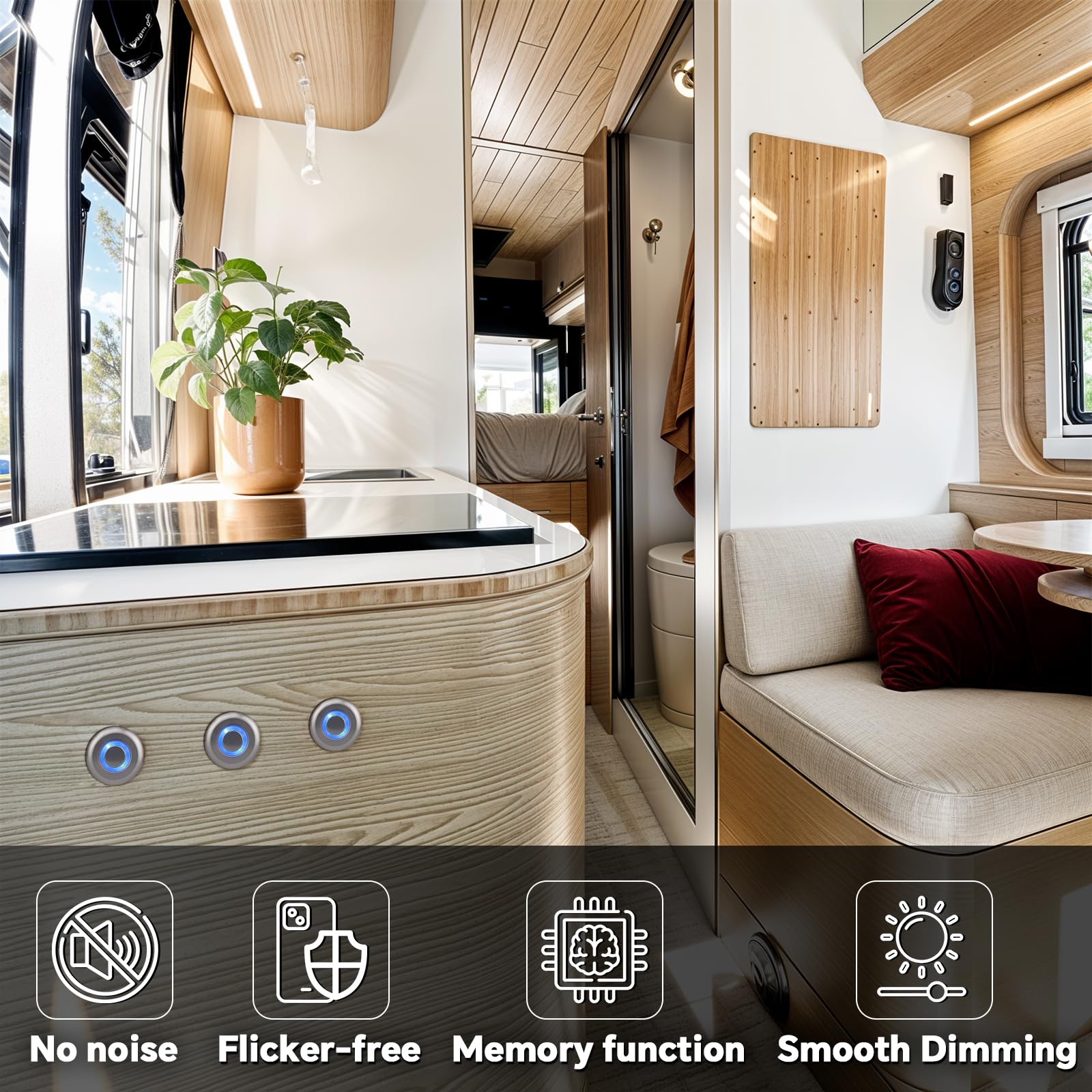 Acegoo 12 Volt Dimmer Switch High-Side Pwm Dimming Switch, 7/8 '' Mounting Hole W/Blue Backlight For Rv Boat Truck Camper Van Tr