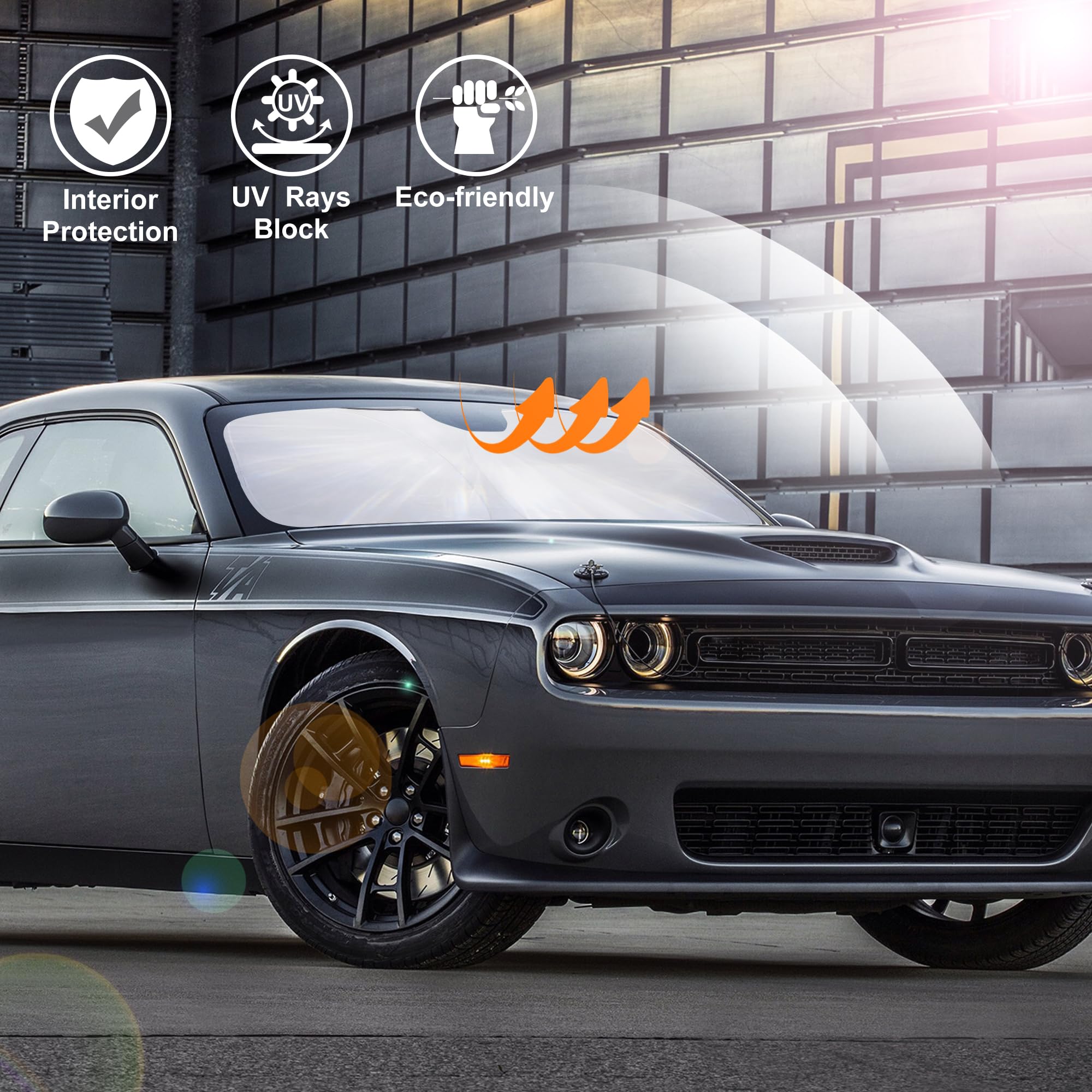 Windshield Sun Shade Compatible With 2015-2023 Dodge Challenger Accessories Coupe,Srt Hellcat,Redeye,Gt,Rt,Ta Coupe,Widebody,Sxt