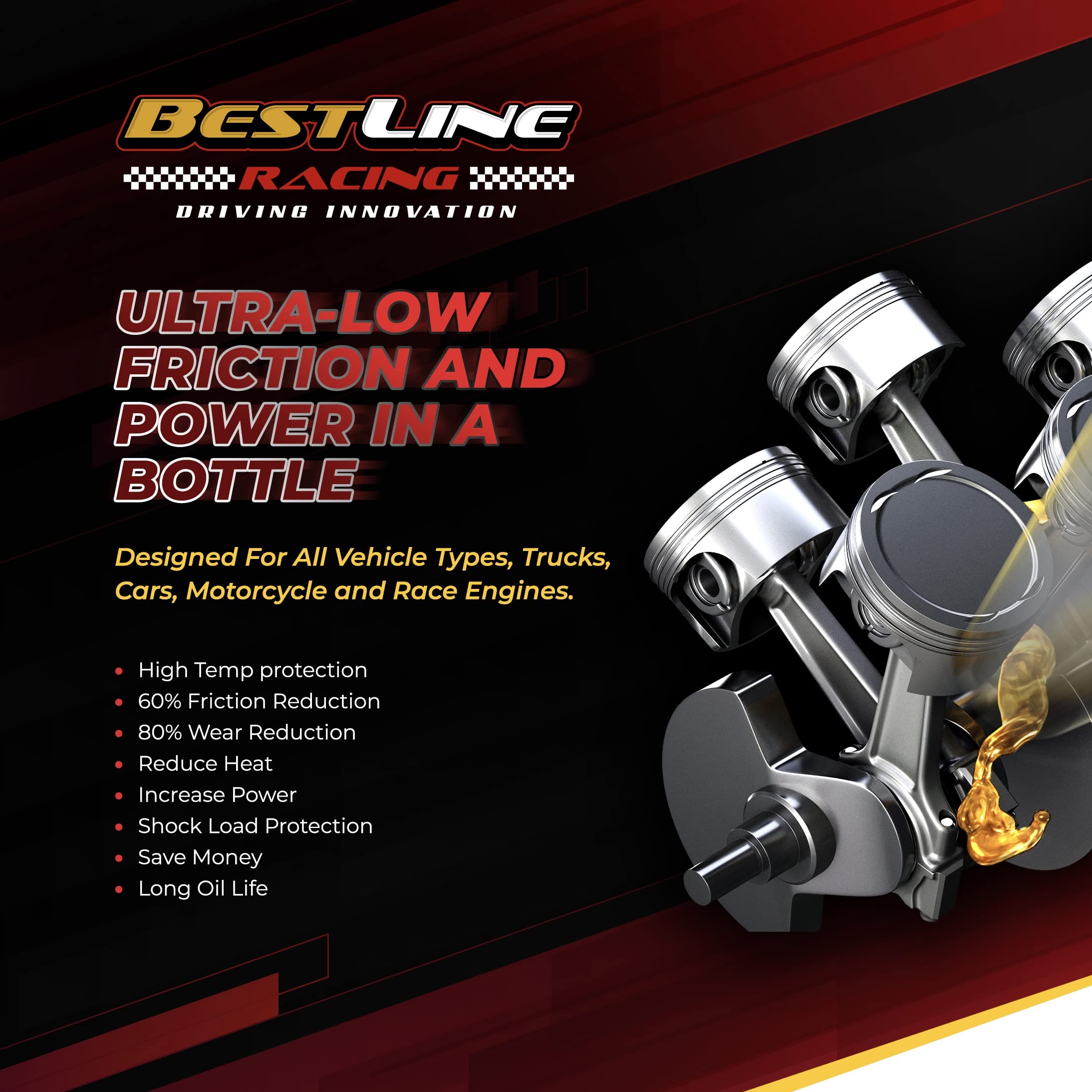DNL BestLine Racing Nano-Lubricant Engine Oil Additive, 12oz for Gas & Diesel - Reduces Friction 60%, Enhances Performance & Protection