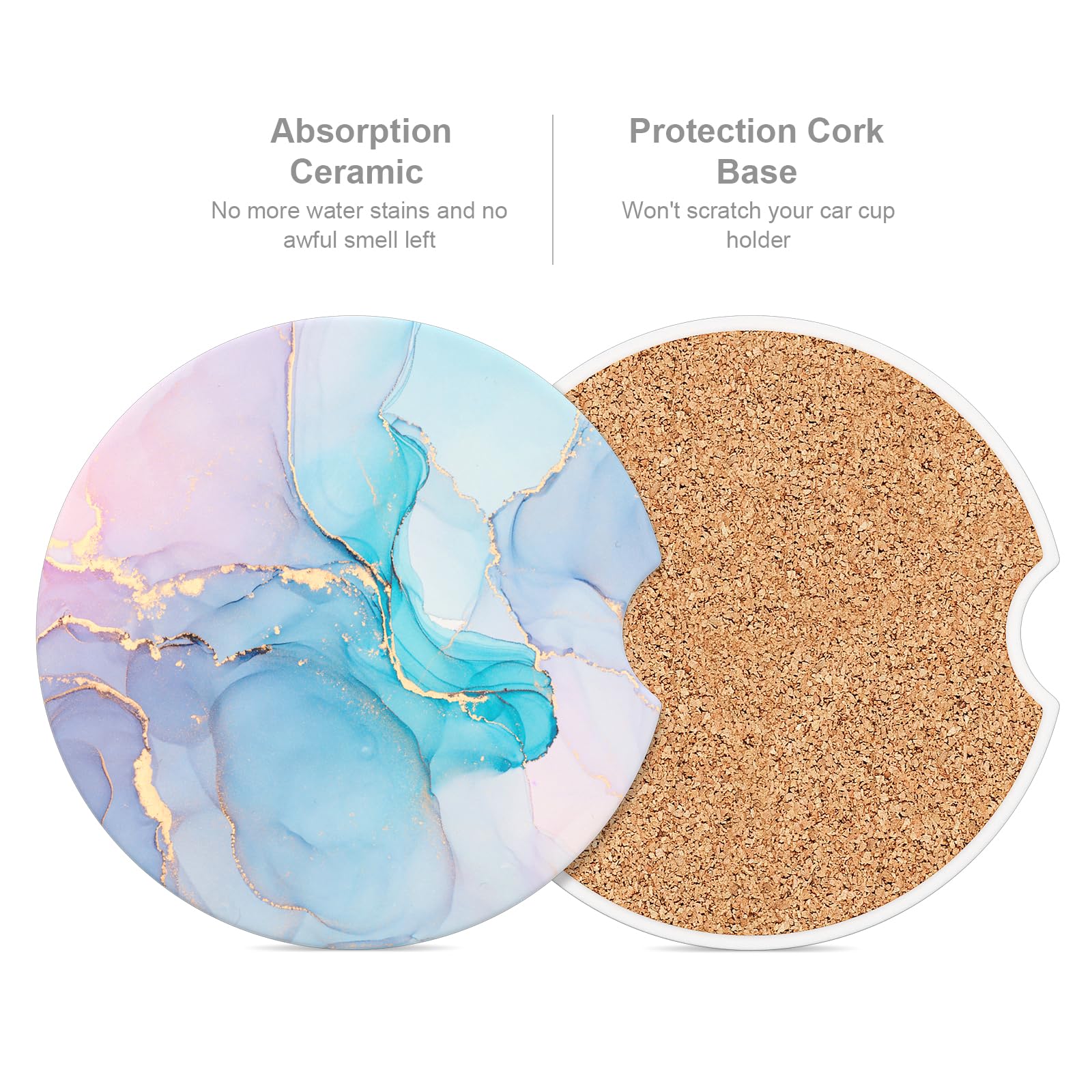 Car Cup Holder Coaster, Car Coasters for Cup Holders, 2 Pack Universal Anti Slip Insert Absorbent Ceramic Auto Interior Accessor