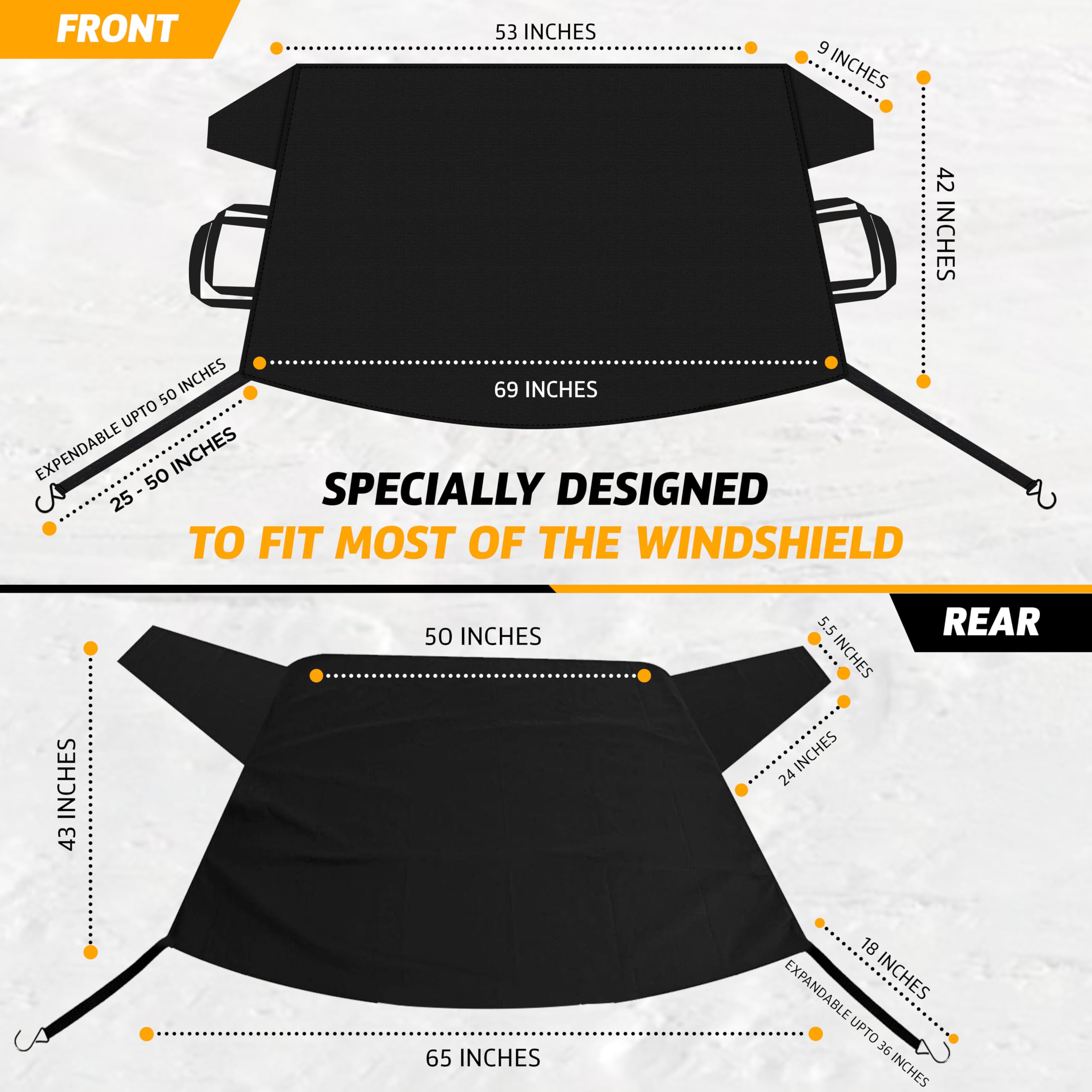 Econour Car Windshield Snow Cover Front And Rear Bundle | Upgraded 600D Oxford Fabric | Water, Heat & Sag-Proof Windshield Snow