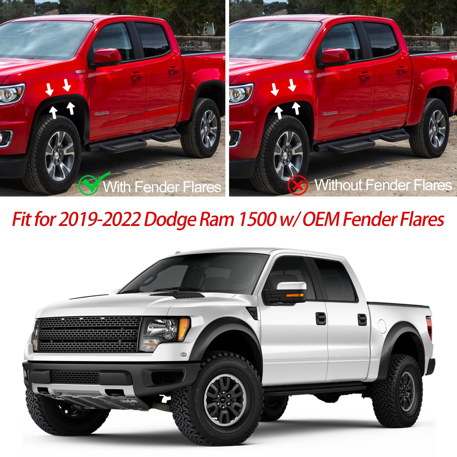 Bdfhyk Mud Flaps Splash Guards 4Pcs Front & Rear Side Mud Guards Compatible For 2019-2022 Dodge Ram 1500 With Fender Flares