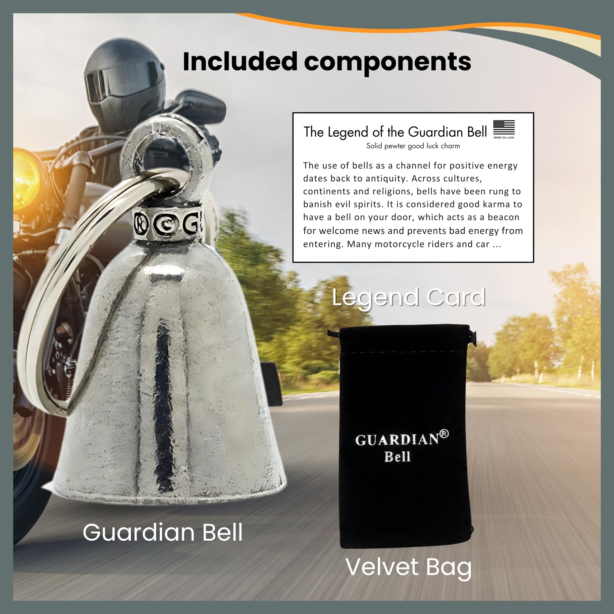 Ghost Rider Good Luck Bell W/Keyring & Black Velvet Gift Bag | Motorcycle Bell | Lead-Free Pewter | Good Luck Gift | Made In Usa