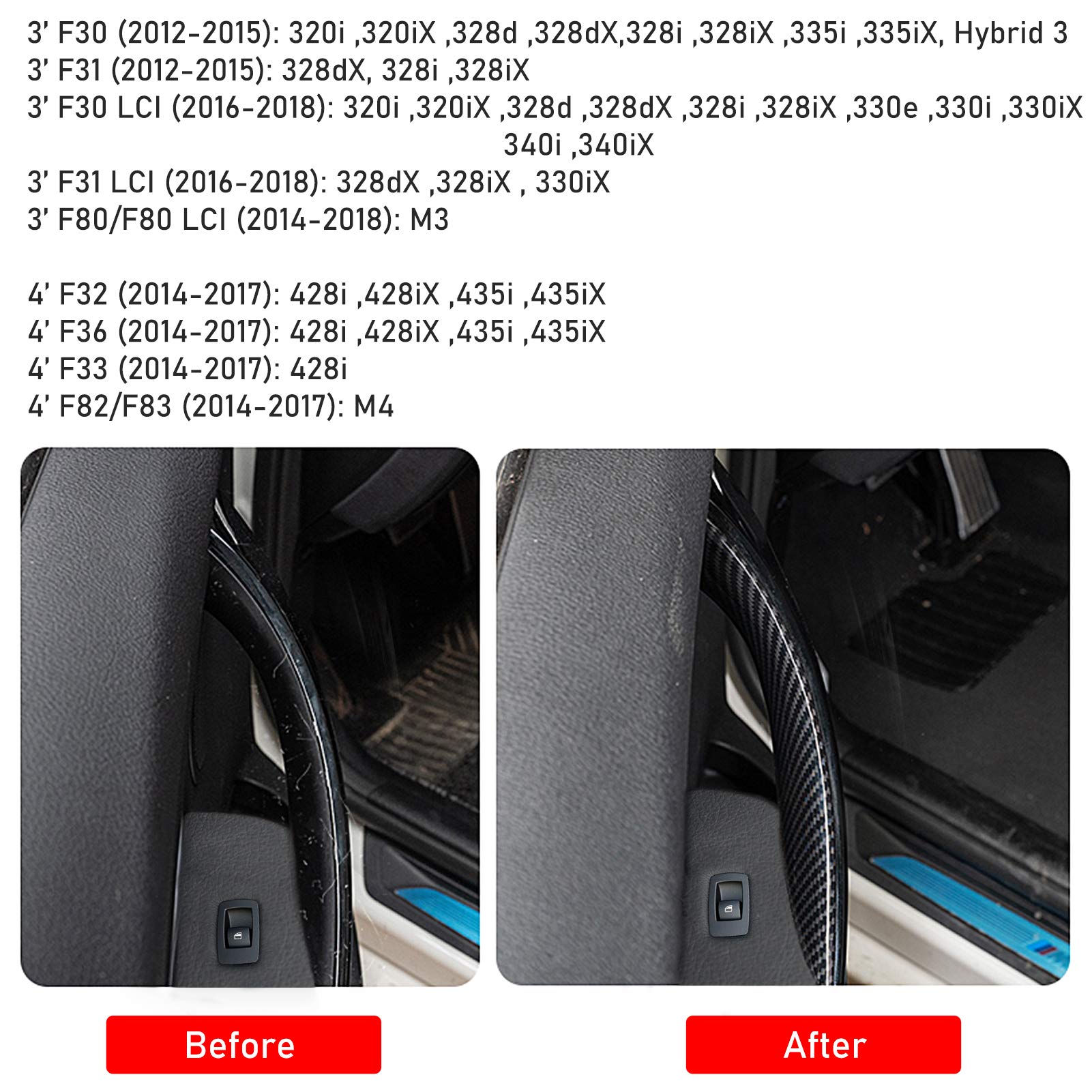 Jaronx 2Pcs Door Handle Covers Compatible With Bmw 3 Series F30/F31/F80,Left Rear+ Right Rear Passenger Door Pull Handle Covers