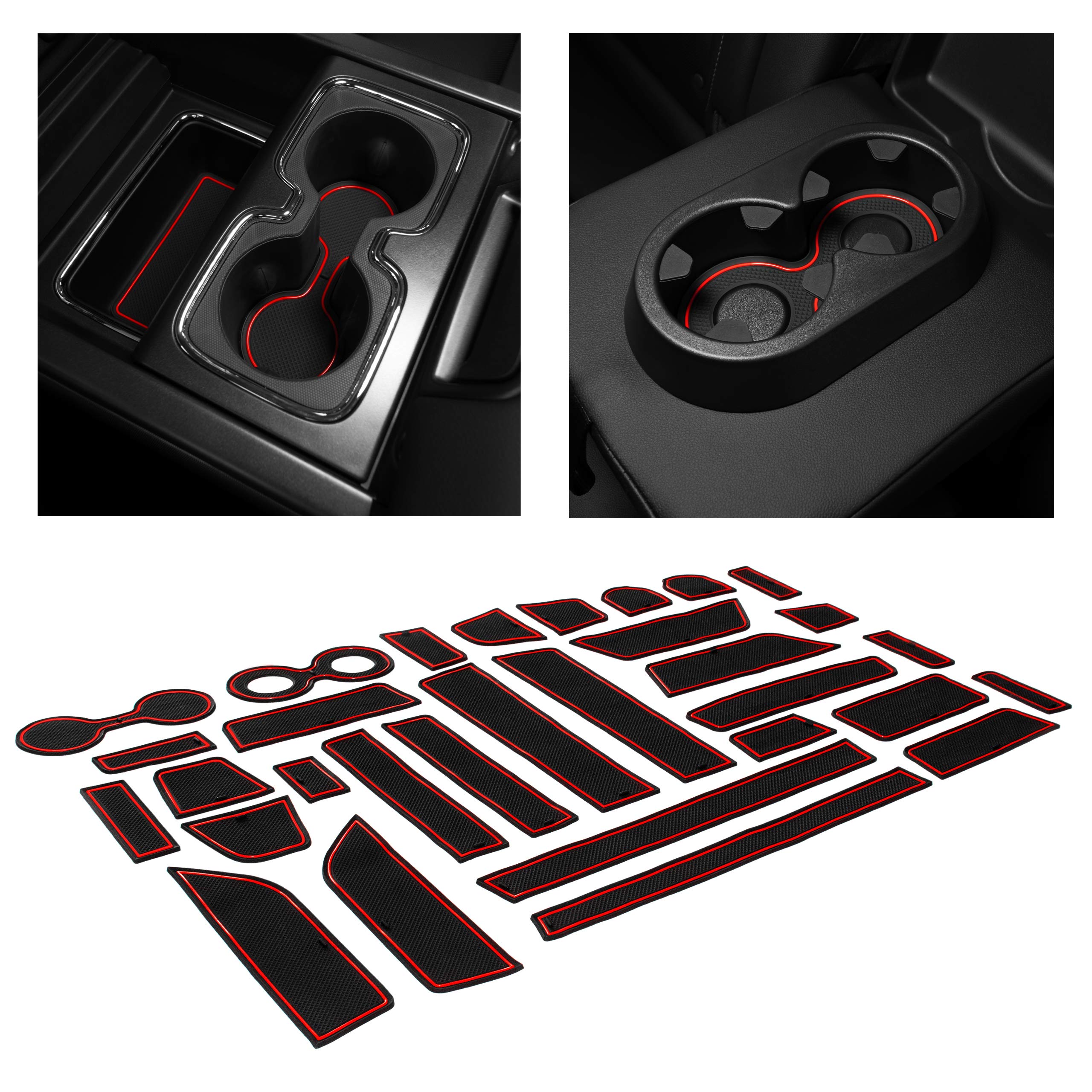 Cupholderhero Fits Chevy Silverado 1500 Accessories & Gmc Sierra 2014-2022 Premium Custom Interior Nonslip Antidust Cup Holder Inserts,Console Liner Mats, 31Pc Set (Crewcab With Bucketseats)(Red Trim)