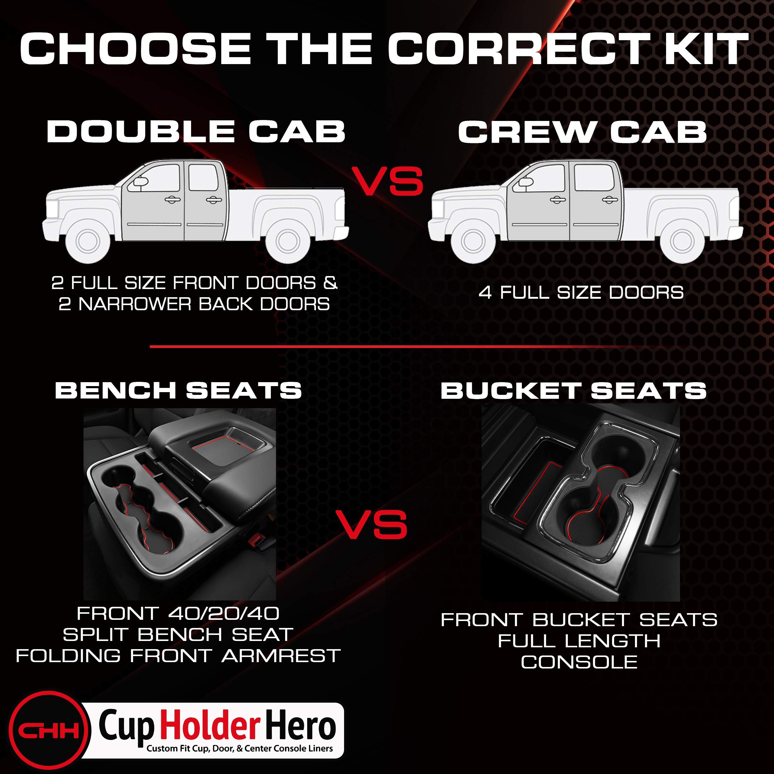 Cupholderhero Fits Chevy Silverado 1500 Accessories & Gmc Sierra 2014-2022 Premium Custom Interior Nonslip Antidust Cup Holder Inserts,Console Liner Mats, 31Pc Set (Crewcab With Bucketseats)(Red Trim)