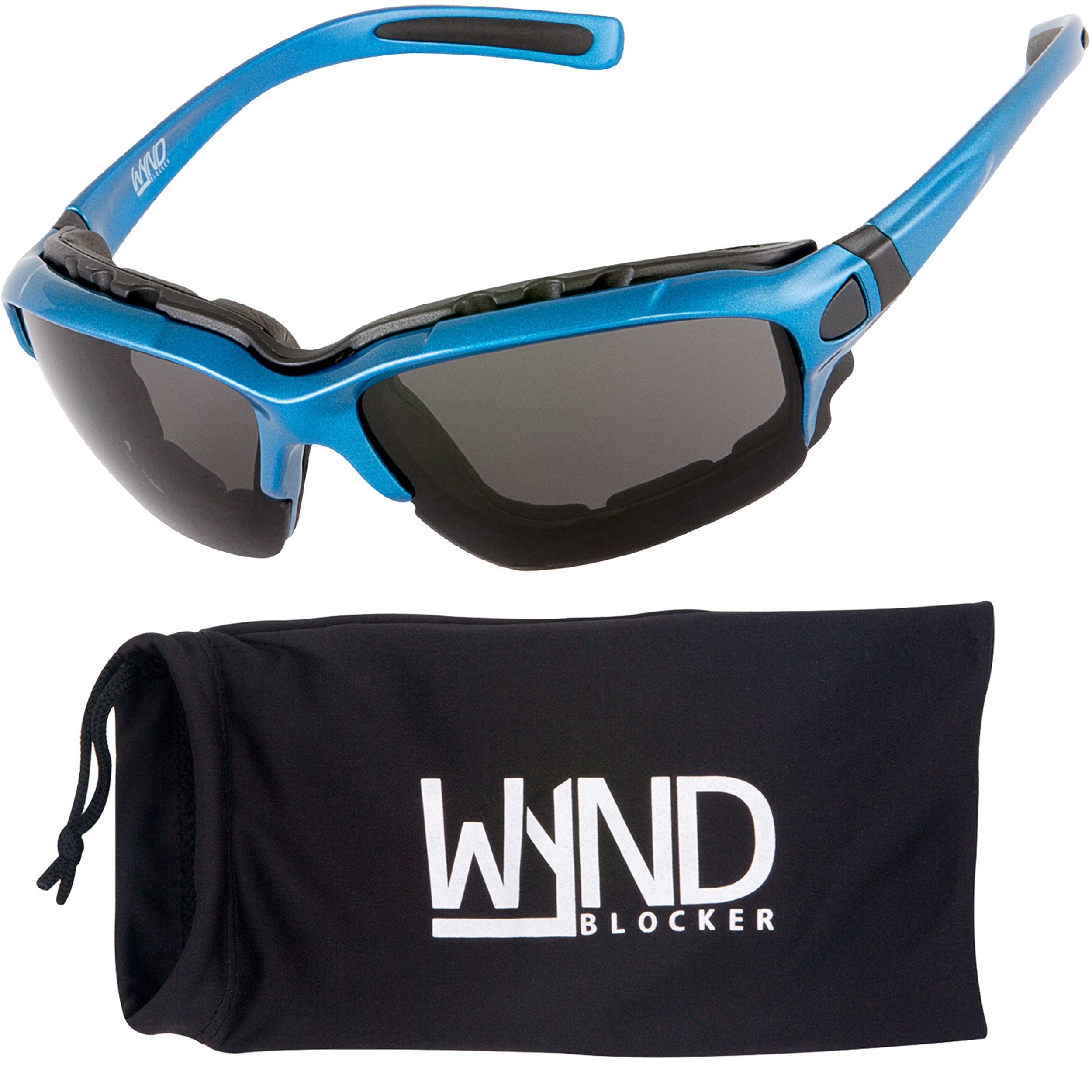 WYND Blocker Motorcycle Riding Glasses Extreme Sports Wrap Sunglasses, Blue, Smoke