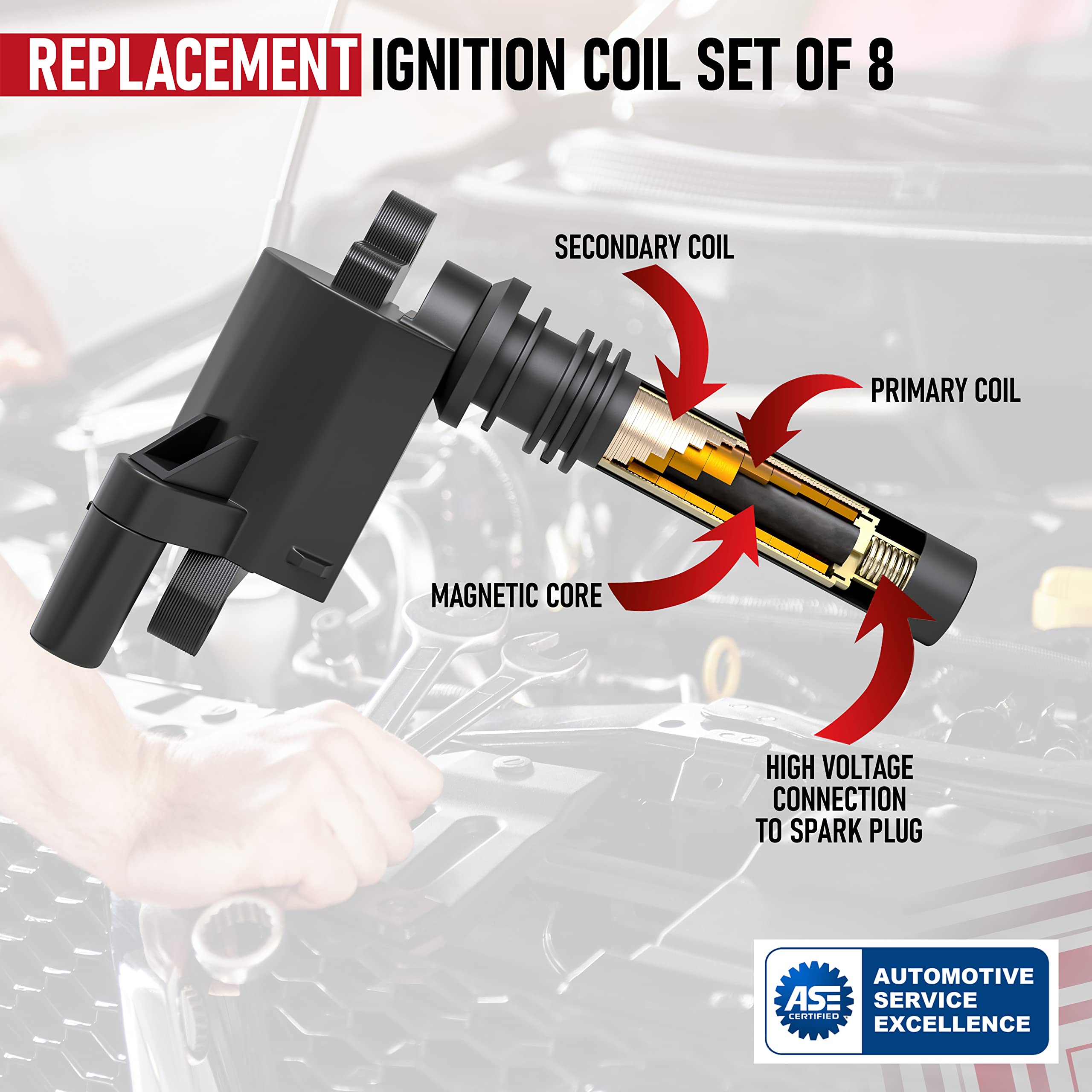 Ignition Coil Pack Set Of 8-5.7L V8 Hemi Engine - Replaces 56028394Ab, 56028394Ac - Compatible With Chrysler, Dodge & Jeep Vehic