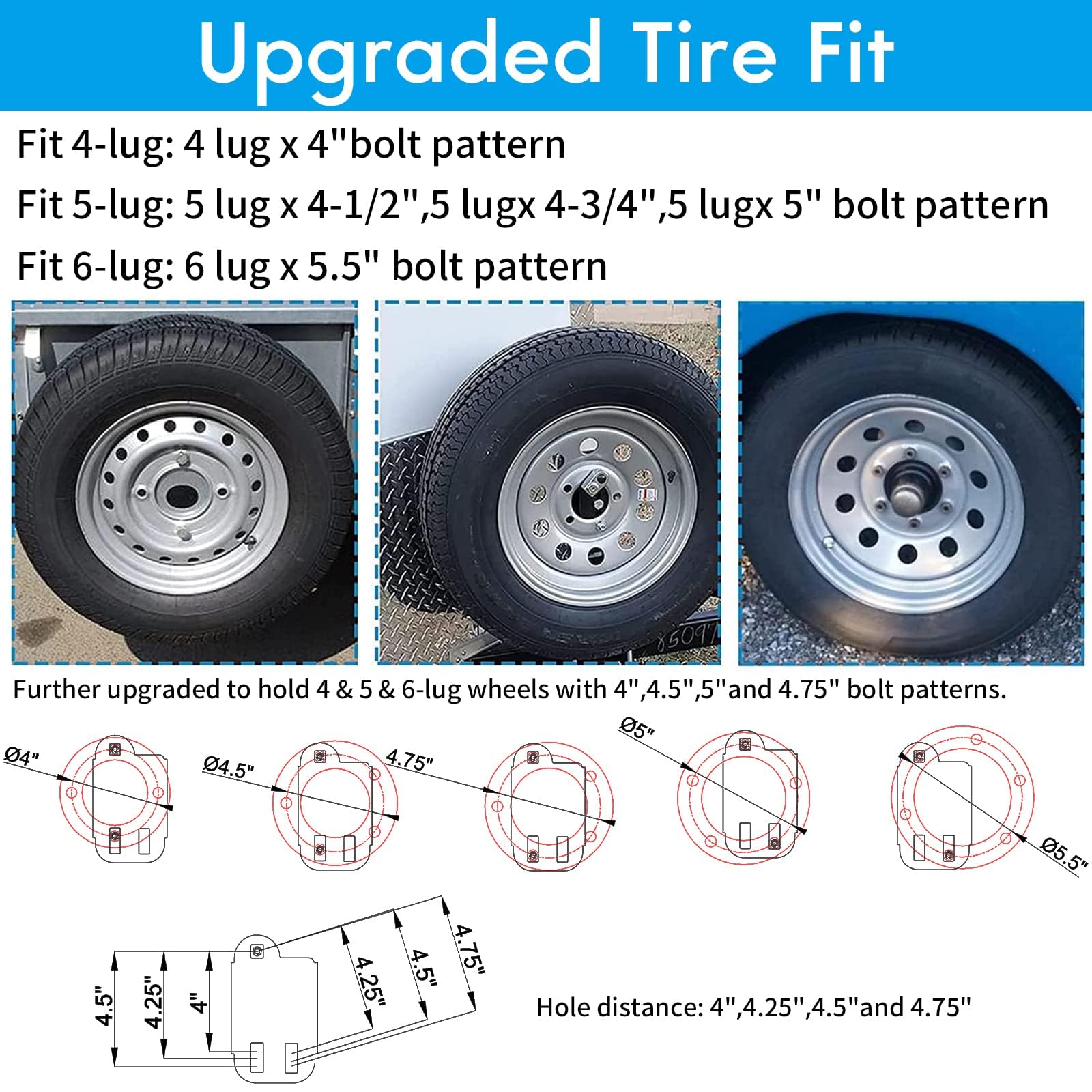 Qualward Spare Tire Mount Bracket For Trailer, Spare Tire Carrier Powder Coat Steel Black, Fits Most 4 & 5 & 6 Lugs Wheels On 4'