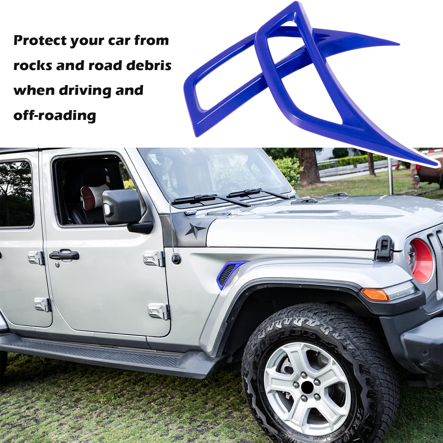 Bonbo 2Pcs Exterior Accessories Wheel Eyebrow Side Air Conditioning Vent Outlet Cover Trim For Jeep Wrangler Jl Jlu Sports Sahara Freedom Rubicon Unlimited Gladiator Jt 2018-2022 (Blue)