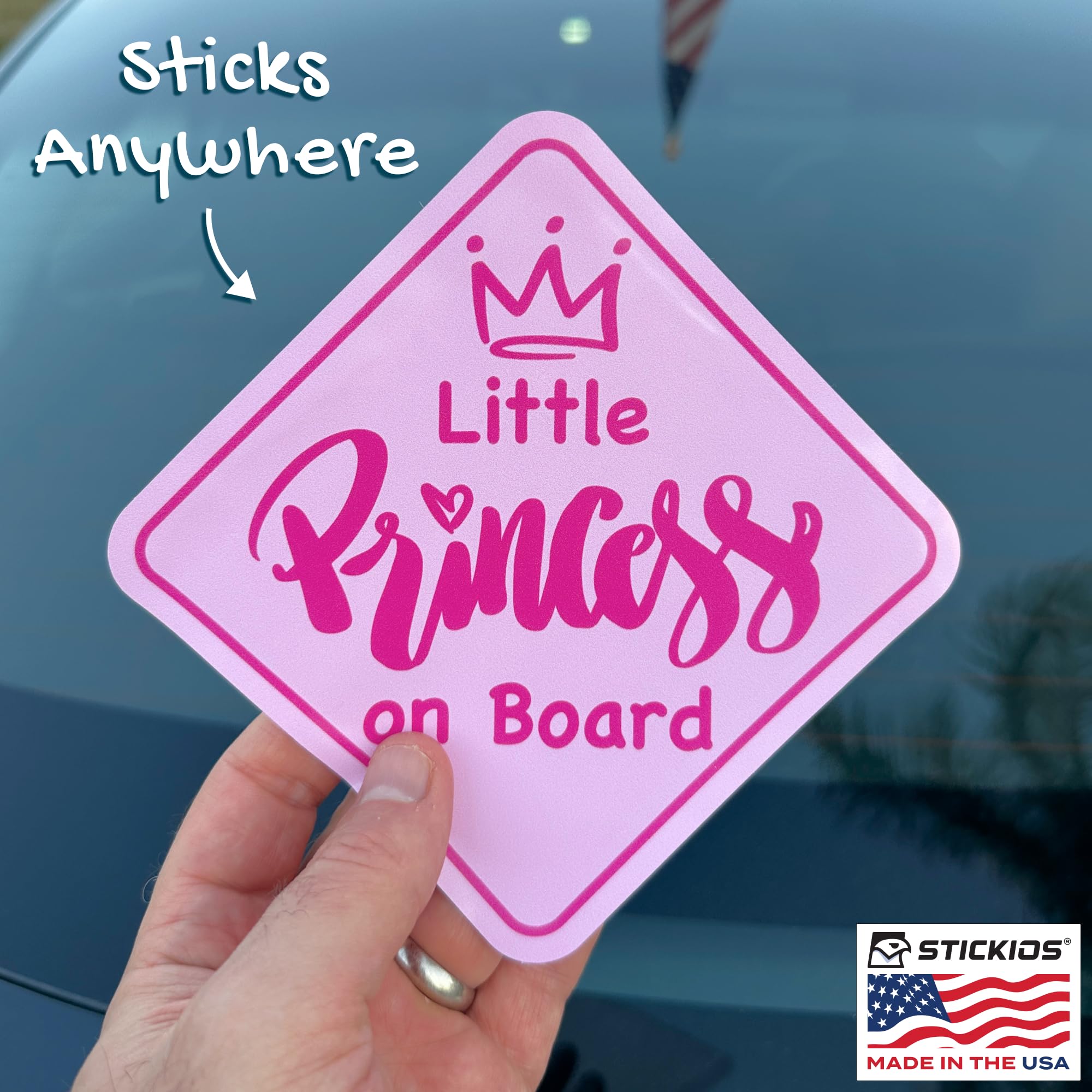 Stickios Little Princess Baby On Board Stickers - Removable Non-Magnetic Paint-Safe Signs For Cars & Windows - Made In Usa - Bab