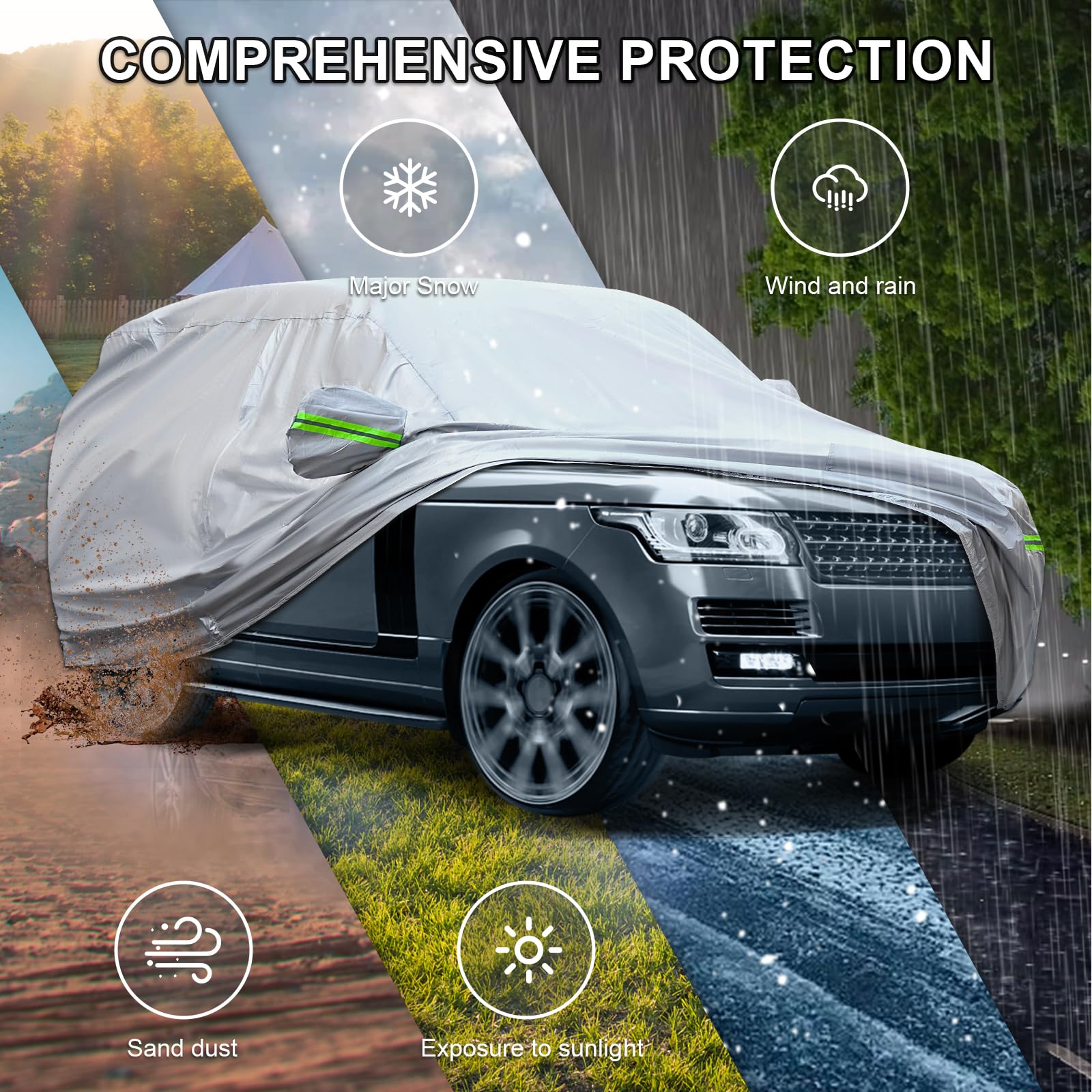 Quyddc Full Car Cover Universal 6 Layers Outdoor Thicked All Weather Cover, Sunshield, Waterproof, Snow Proof, Uv Proof, Scratch