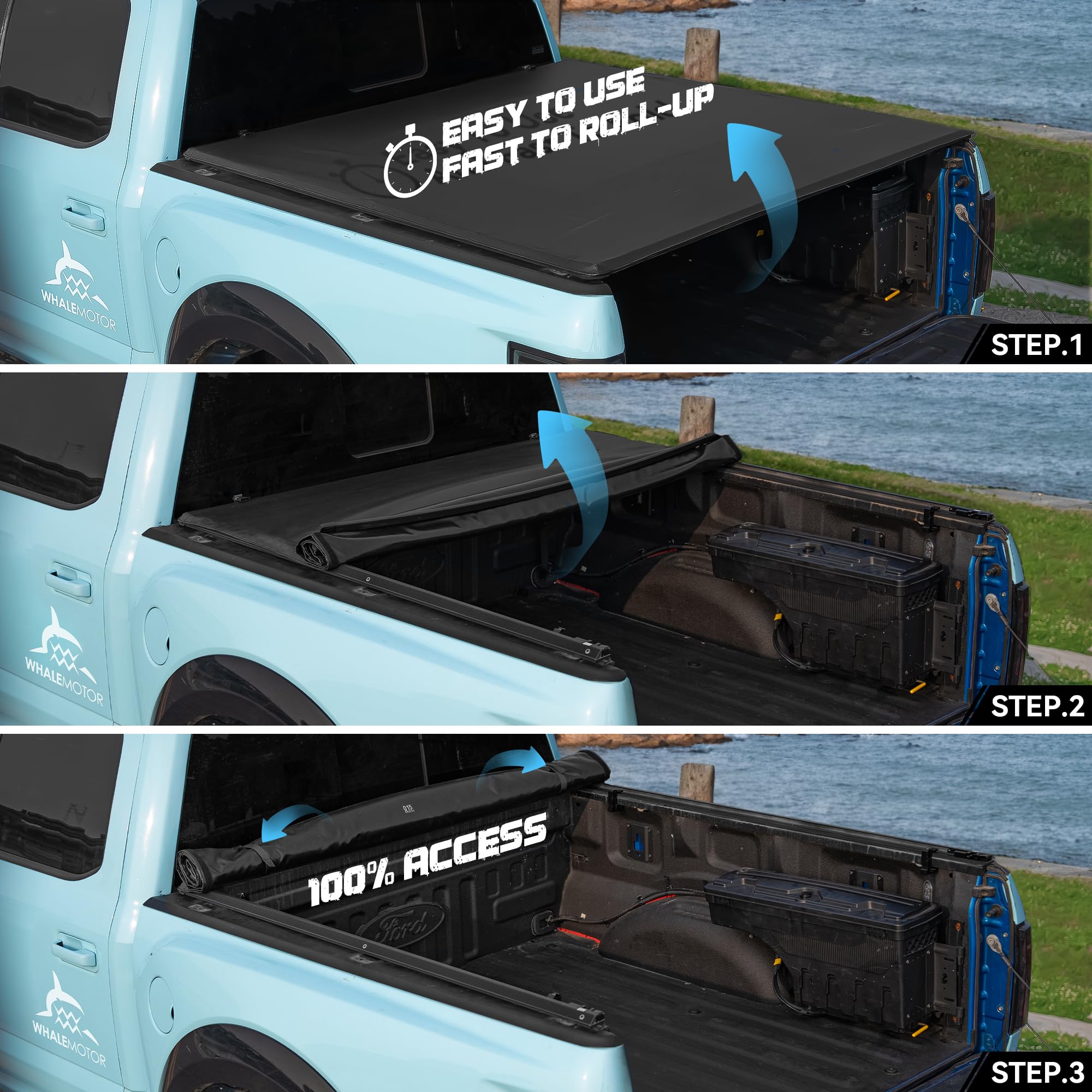 Truck Bed Tonneau Cover Compatible with Ford Super Duty 6.8 ft Standard Box, 1999-2025 F250 F-250 F350 F-350, Soft Roll Up Style