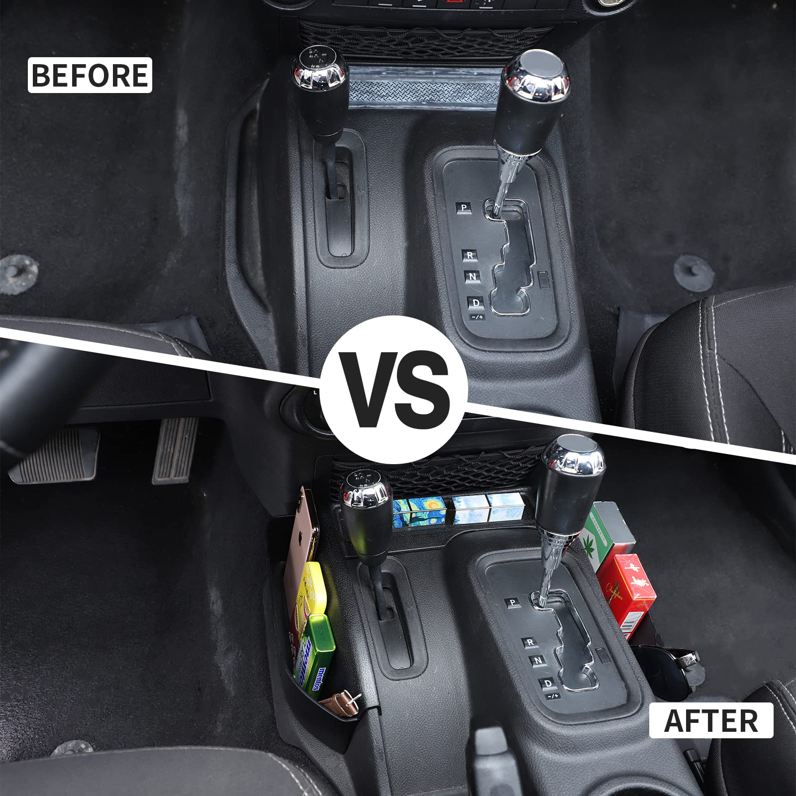 JWWY Gear Tray Coin Storage Box for Jeep Wrangler JK Accessories,2011-2018 Jeep Wrangler JK JKU Gear Shift Shifter Storage Box C