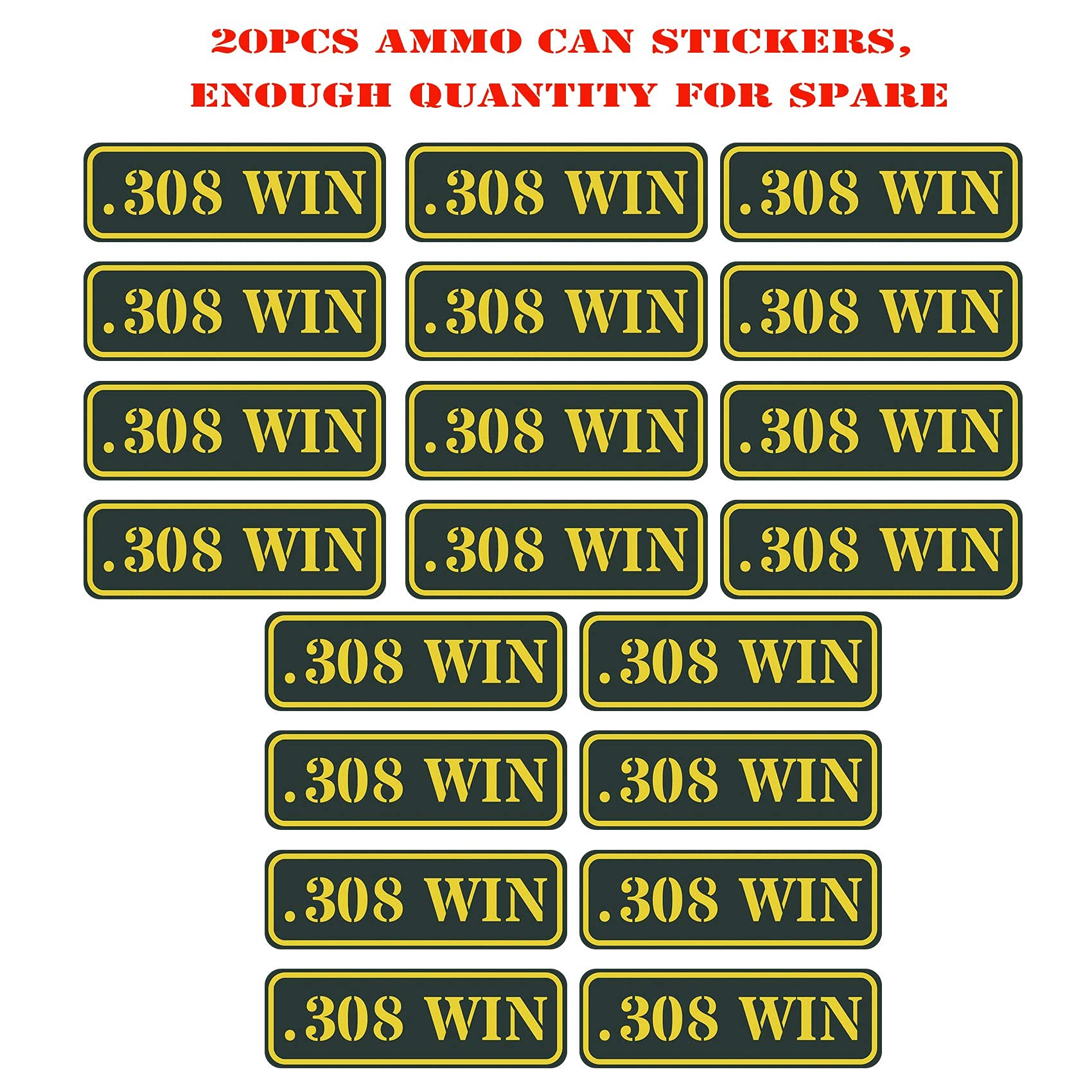 Aolamegs Ammo Can Vinyl Sticker Set Decal Label 9Mm 5.56 7.62 12Ga .22 .223 .308 .300 .380 .45 (20 Pack/.308)