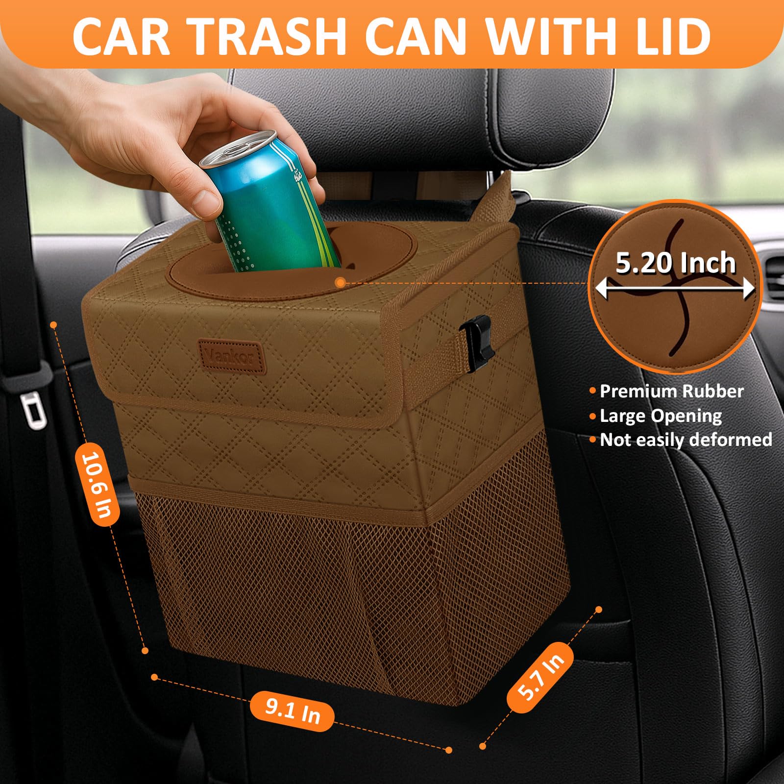 Vankor Car Trash Can For Cute, Bag Bin Hanging Waterproof Automotive Car Garbage Cans Leak Proof Vehicle Trash Can Diamond Patte