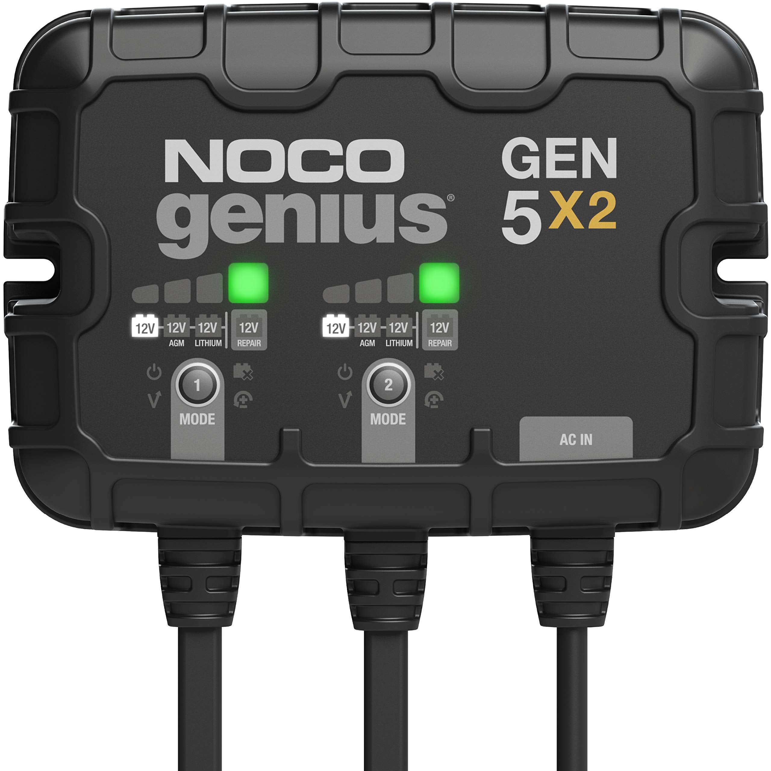 NOCO Genius GEN5X2, 2-Bank, 10A (5A/Bank) Smart Marine Battery Charger, 12V Waterproof Onboard Boat Charger, Battery Maintainer 