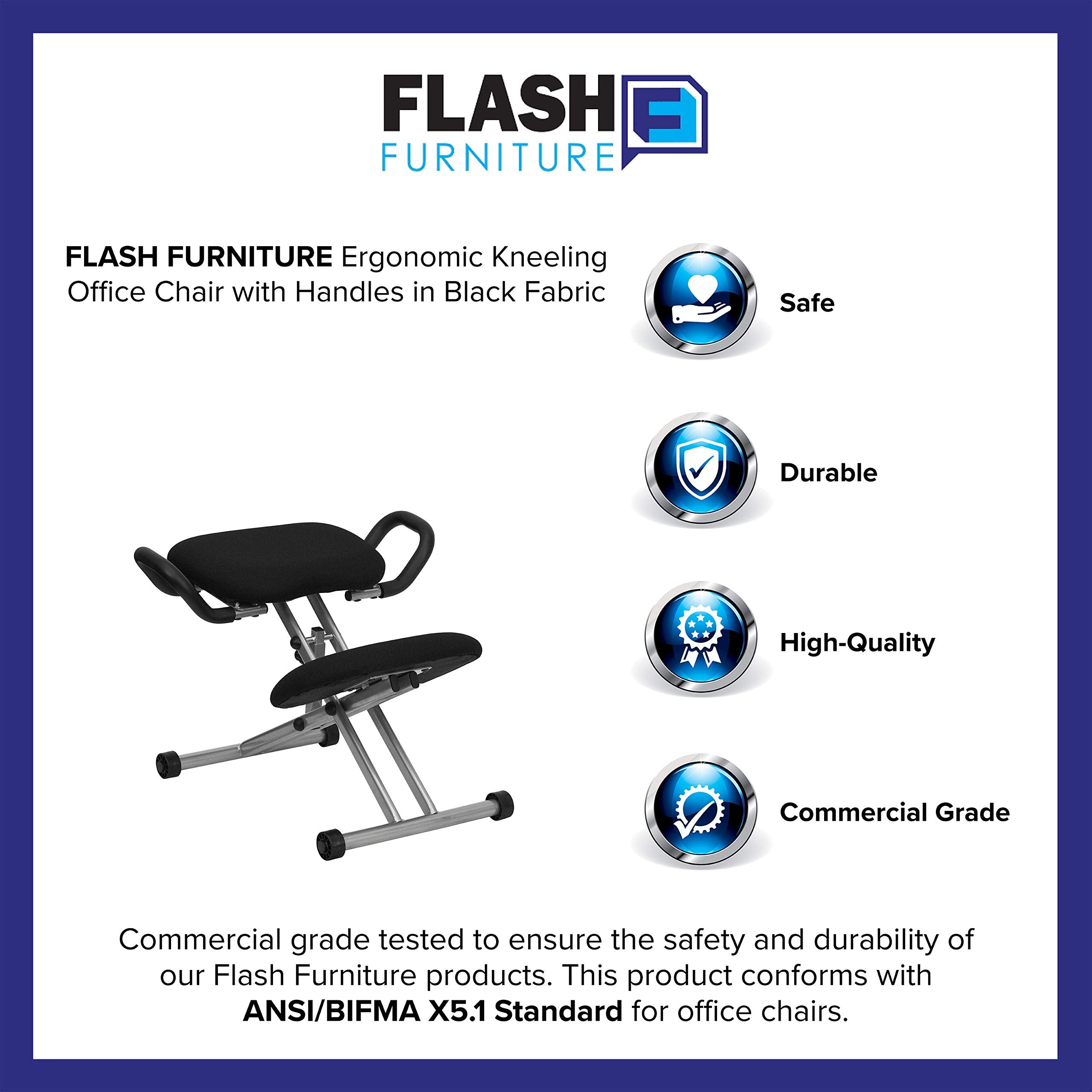 Flash Furniture Tatum Ergonomic Kneeling Office Chair with Handles in Black Fabric