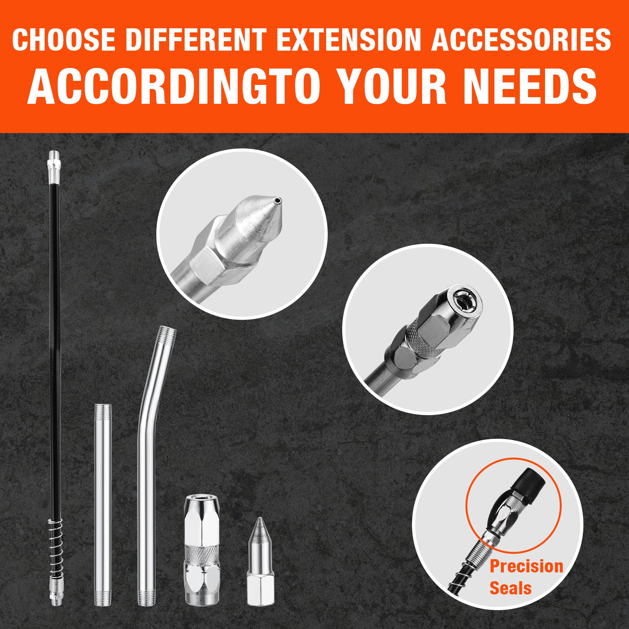 Valuemax Grease Gun, 6000Psi Heavy Duty Grease Gun Kit With 18Inch Flexible Hose, 2 Extension Rigid Pipe, 2 Reinforced Couplers