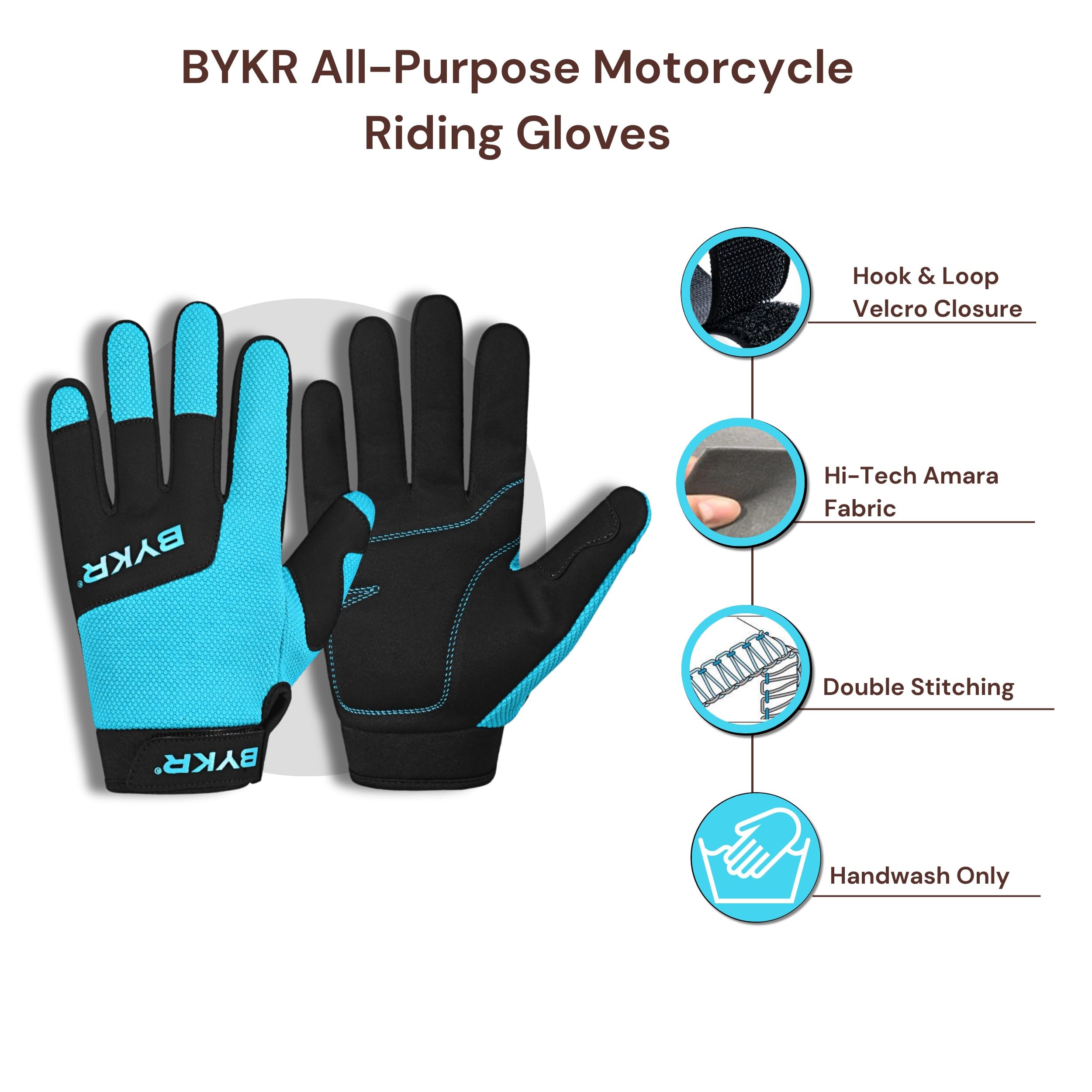 Bykr All-Weather Motorcycle Gloves For Men & Women - Protection For Dirt Bike, Bmx, Mx, And Atv Riding - Blue L