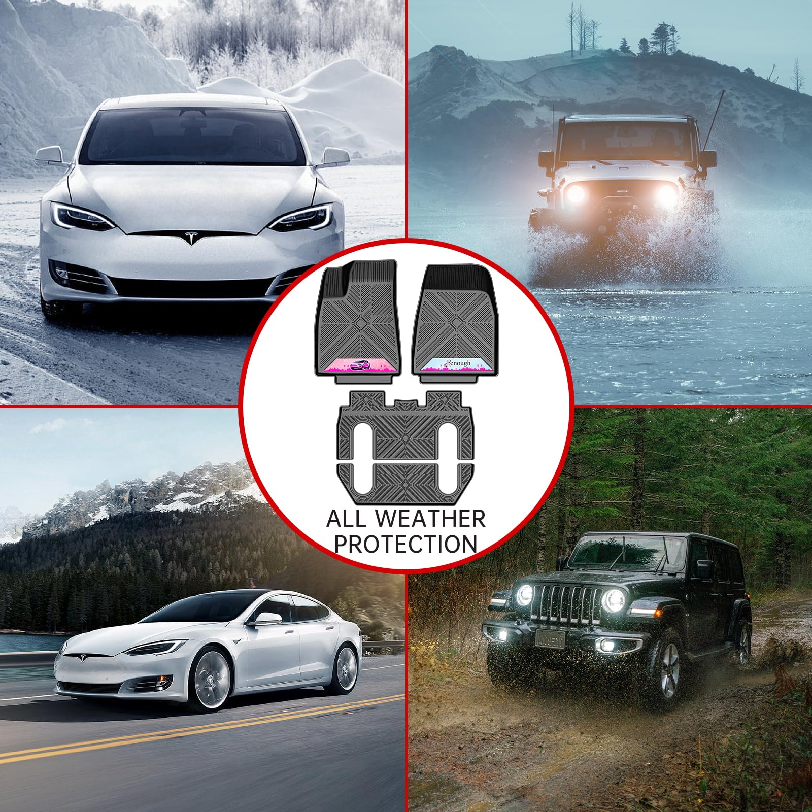 Anti-Slip 3D Rubber Truck Floor Mats 6Pcs Custom Fit 2015-2020 Tesla Model X 6 Seater | All-Weather Floor for SUV Liners w/Weath