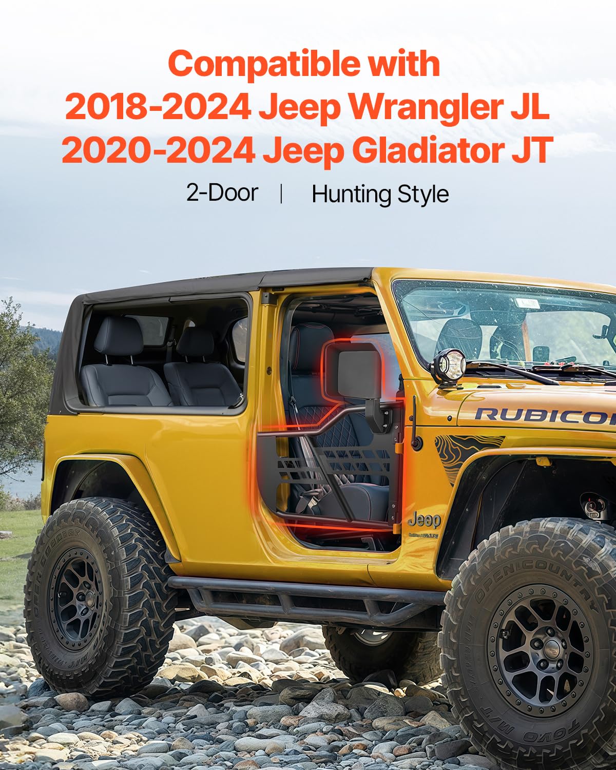 VEVOR Jeep Tube Doors, 2-Door, Hunting Style Jeep Tubular Door with Heavy-Duty Hinges & OE Latch, Jeep Doors with Rear View Mirr