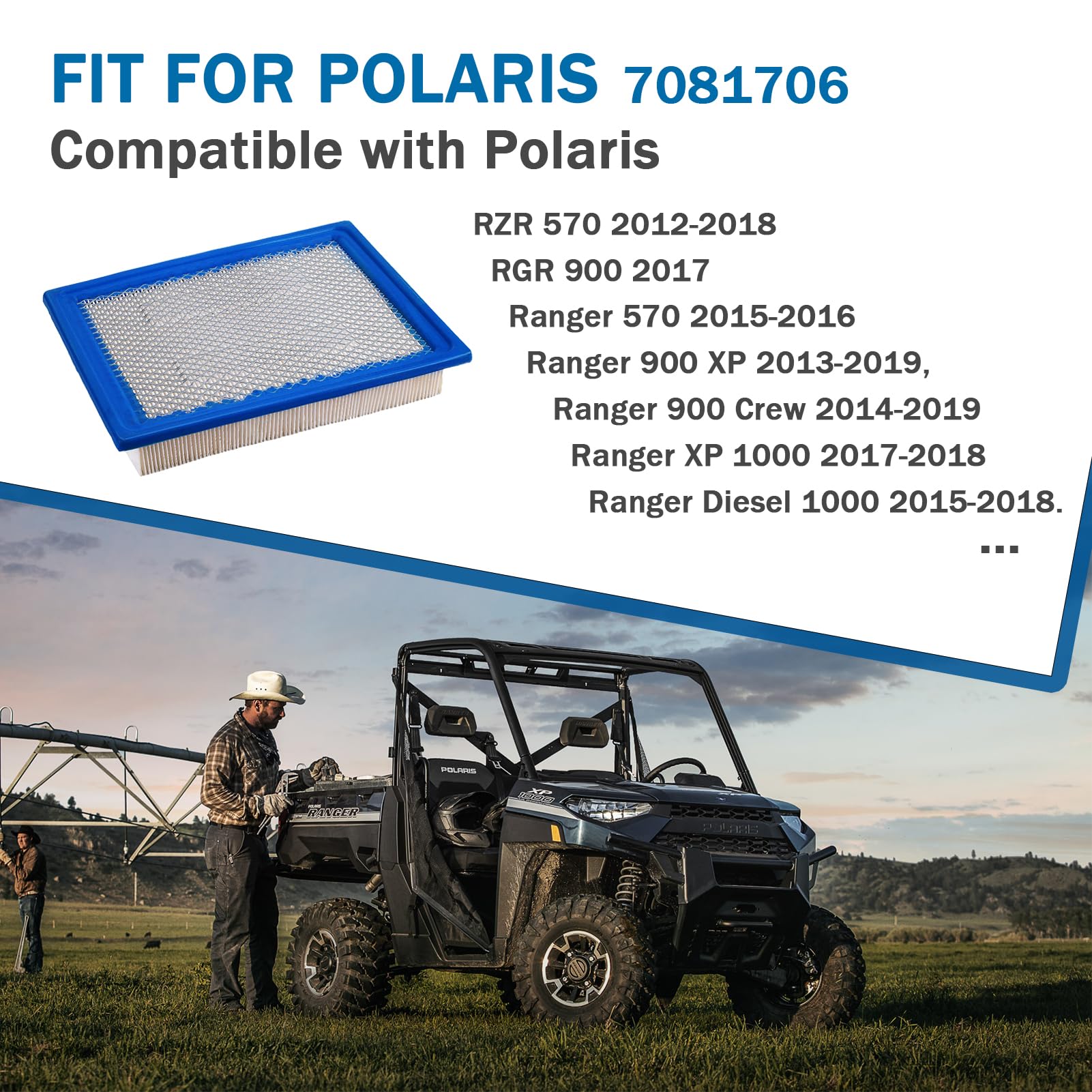 OCEAIR 7081706 Air Filter for Polaris Ranger 570 900 1000 RZR 570 Ranger XP 570 900 RGR 900 ATV 4x4 Ranger Crew Diesel 2012 2013