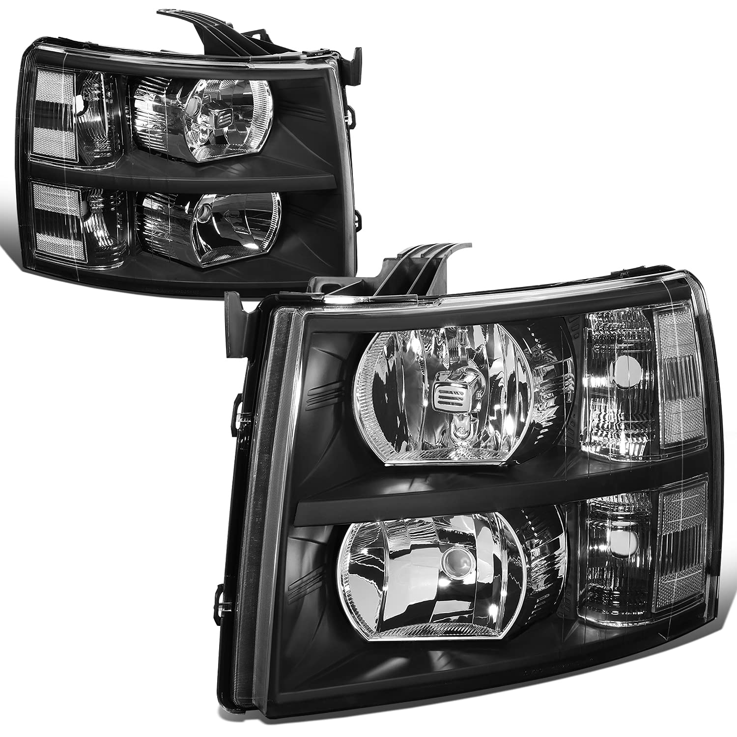Dna Motoring Hl-Oh-Csil07-Bk-Cl1 Pair Of Black Housing Headlights Compatible With 07-13 Silverado 1500/07-14 Silverado 2500 Hd 3500