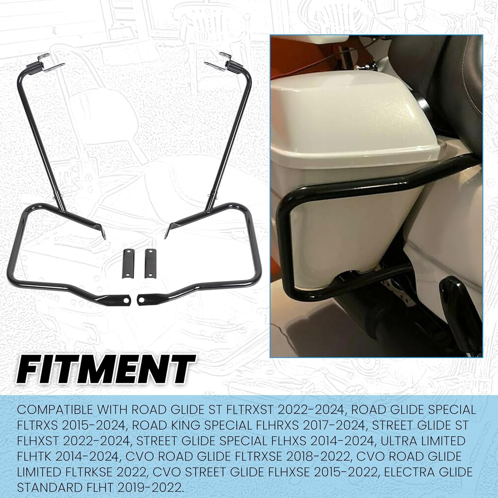 ECOTRIC Saddlebag Bracket Guard Bars Compatible with 2014-2024 Harley Davidson Touring Street Road Glide FLH Saddle Bags Guard Mount Black